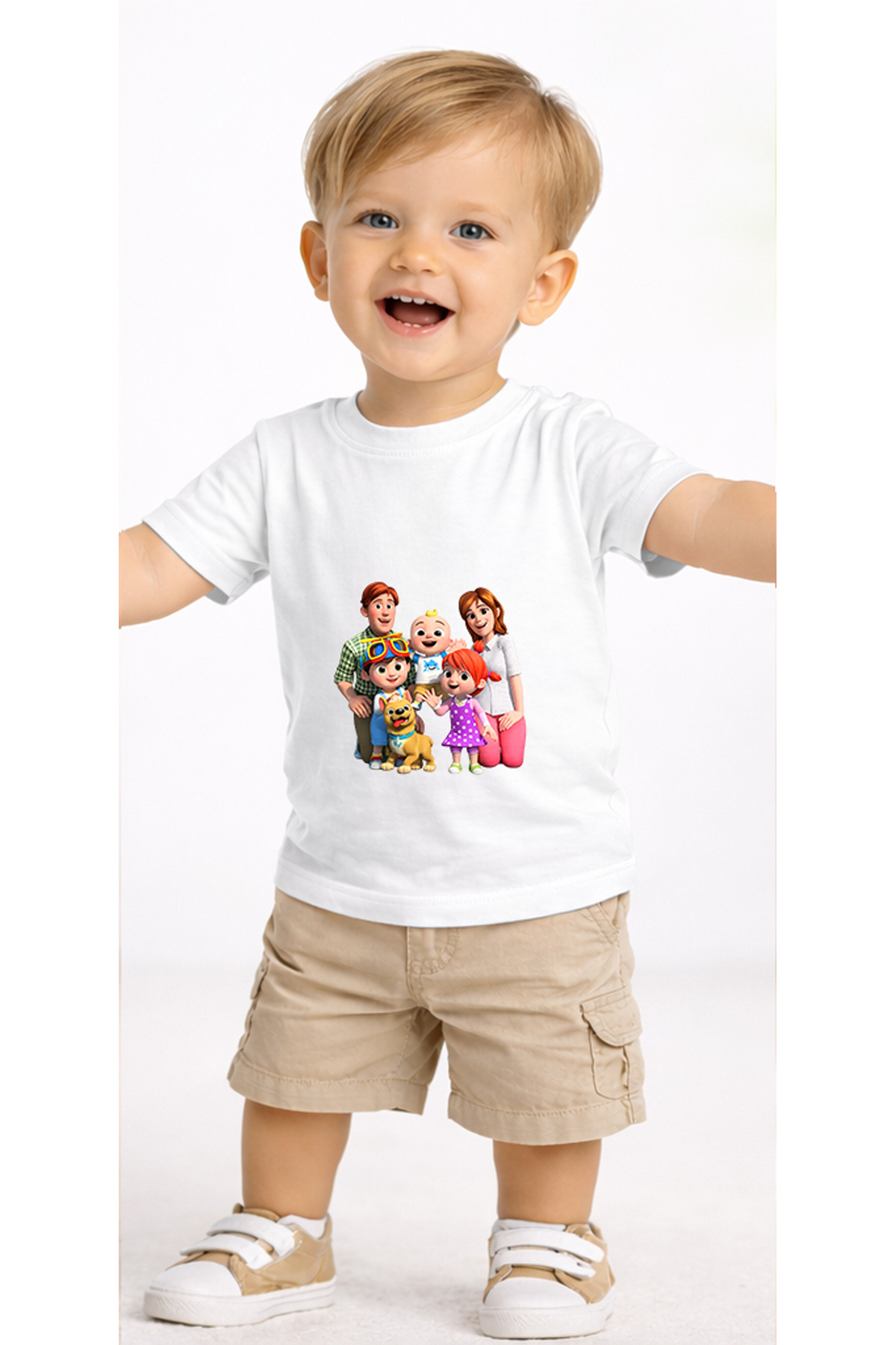 petite pati Beyaz Cocofamily Bebek Tişört %100 Pamuk Penye Çocuk Tshirt Baskılı fotoğrafı 2 (önizleme)