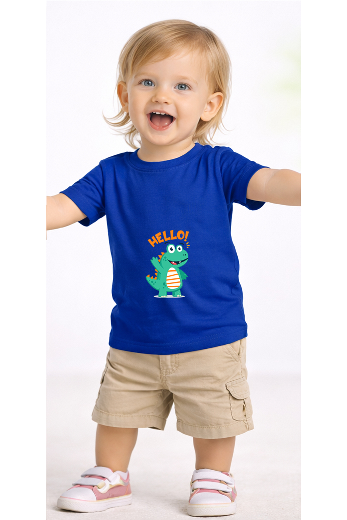 petite pati Mavi Hellodino Bebek Tişört %100 Pamuk Penye Çocuk Tshirt Baskılı fotoğrafı 2 (önizleme)