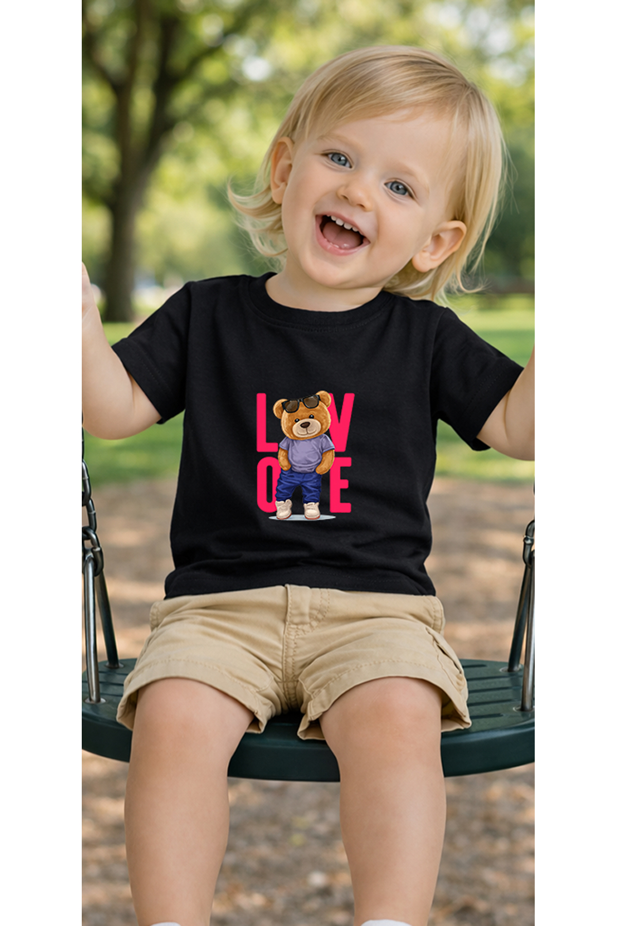 petite pati Siyah Lovebear Bebek Tişört %100 Pamuk Penye Çocuk Tshirt Baskılı fotoğrafı 3 (önizleme)