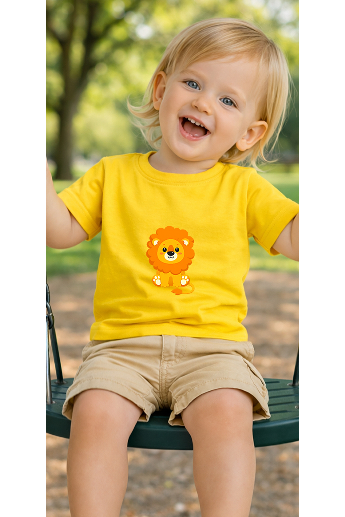 petite pati Sarı Sittinglion Bebek Tişört %100 Pamuk Penye Çocuk Tshirt Baskılı fotoğrafı 3 (önizleme)