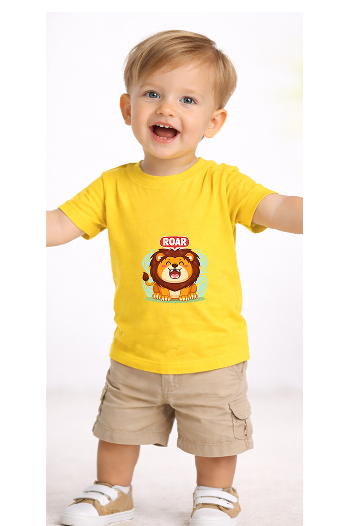 petite pati Sarı Roaringlion Bebek Tişört %100 Pamuk Penye Çocuk Tshirt Baskılı fotoğrafı 2 (önizleme)