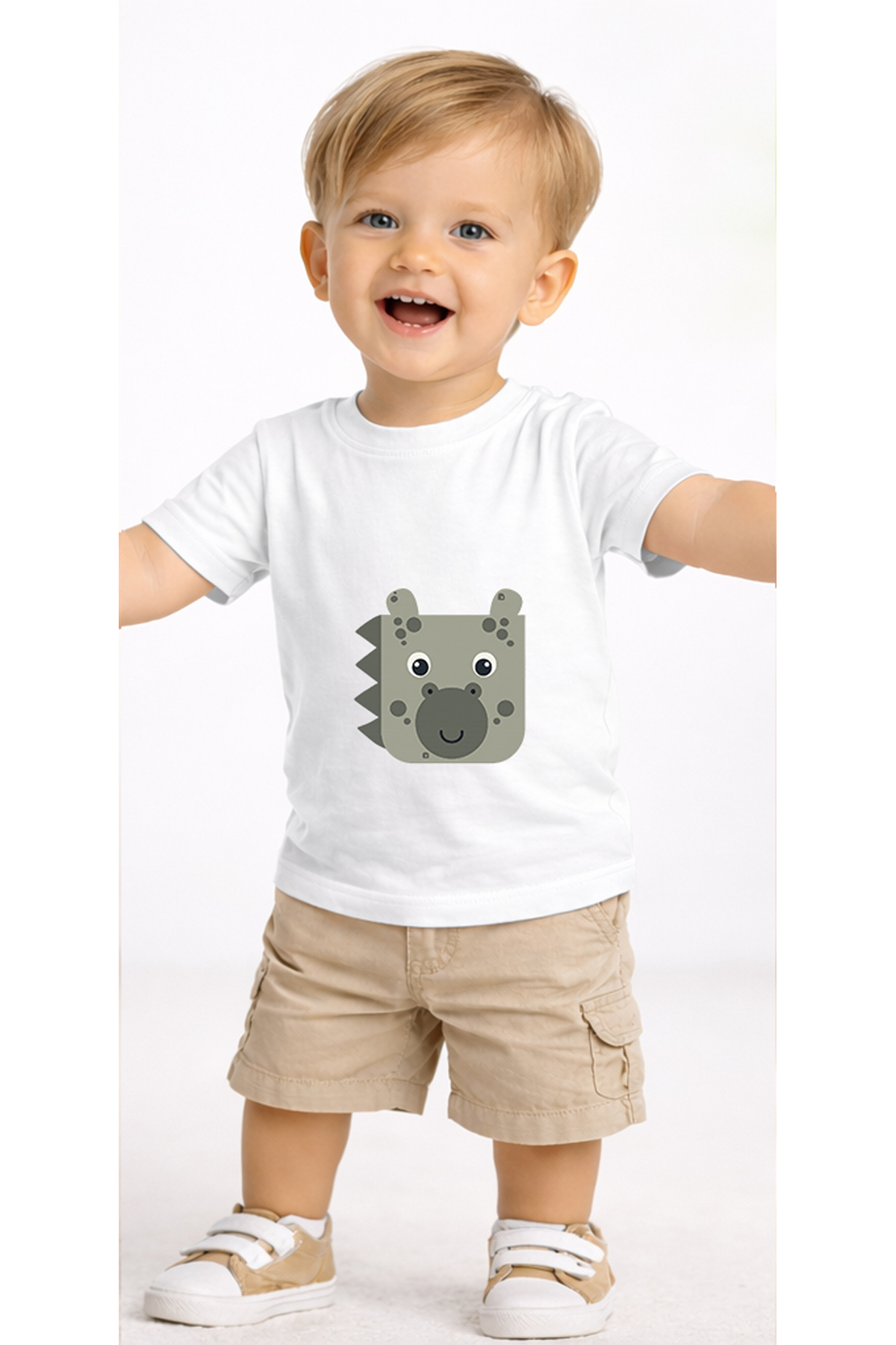 petite pati Beyaz Gridonkey Bebek Tişört %100 Pamuk Penye Çocuk Tshirt Baskılı fotoğrafı 2 (önizleme)