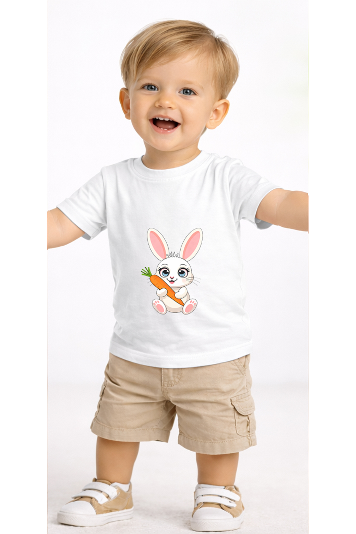 petite pati Beyaz Bunnycarrot Bebek Tişört %100 Pamuk Penye Çocuk Tshirt Baskılı fotoğrafı 2 (önizleme)