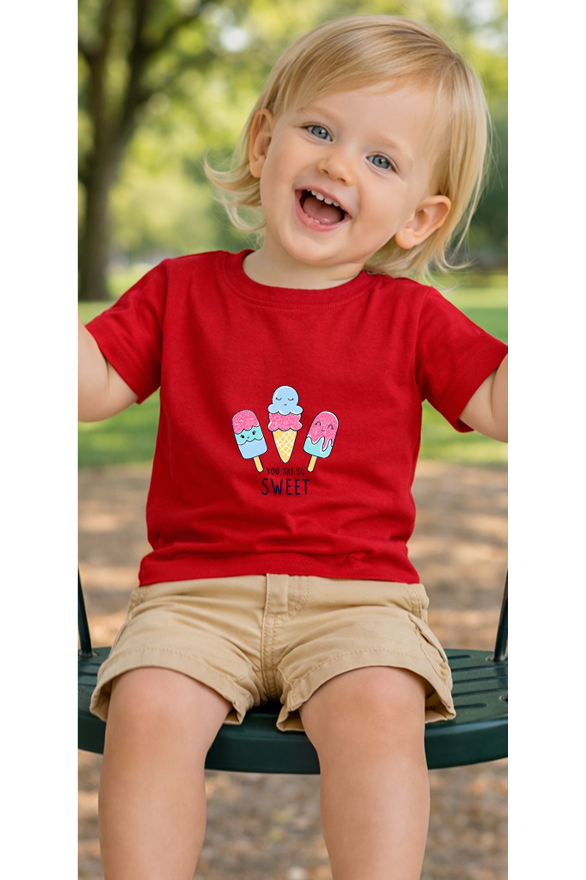 petite pati Kırmızı Sweeticecream Bebek Tişört %100 Pamuk Penye Çocuk Tshirt Baskılı fotoğrafı 3 (önizleme)