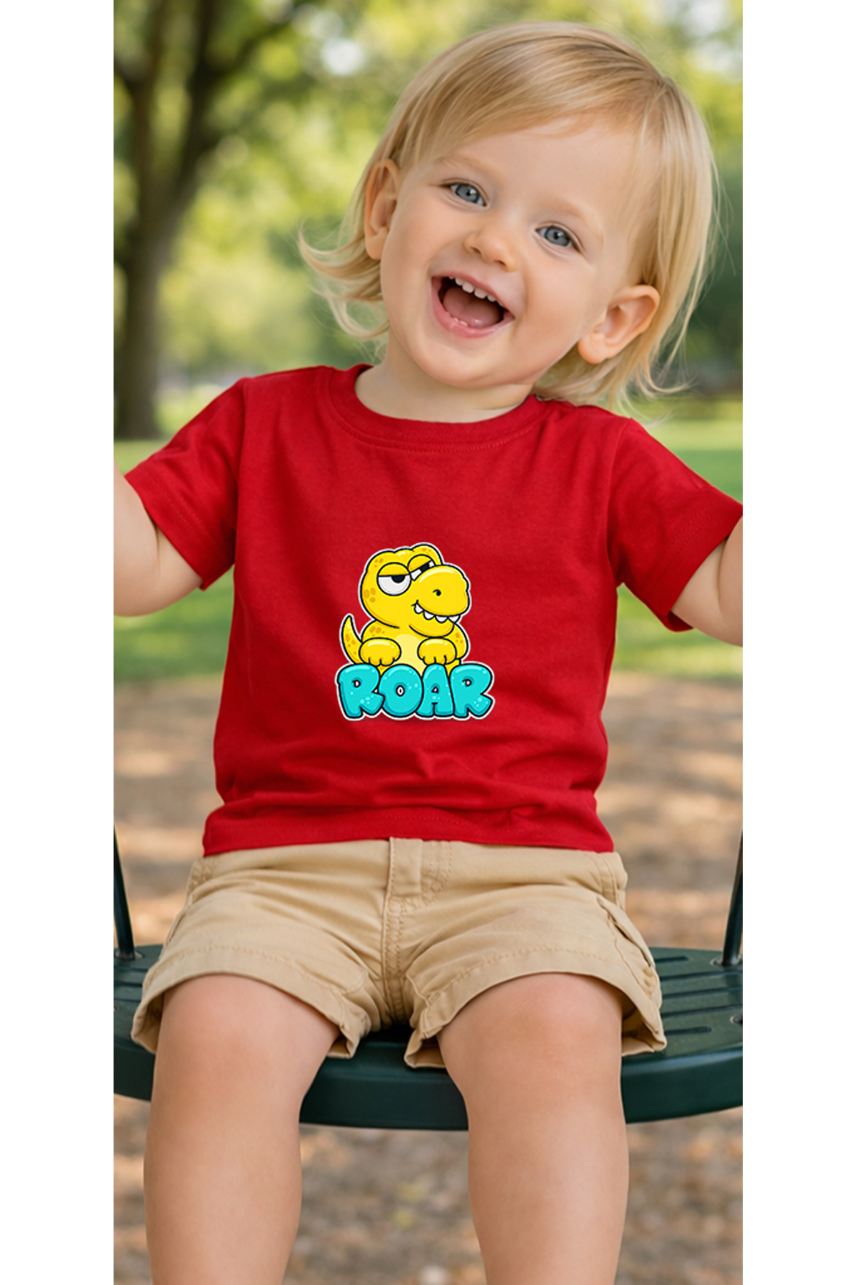 petite pati Kırmızı Dinoroar Bebek Tişört %100 Pamuk Penye Çocuk Tshirt Baskılı fotoğrafı 3 (önizleme)