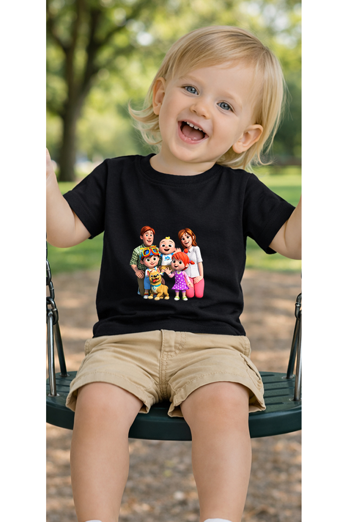 petite pati Siyah Cocofamily Bebek Tişört %100 Pamuk Penye Çocuk Tshirt Baskılı fotoğrafı 3 (önizleme)