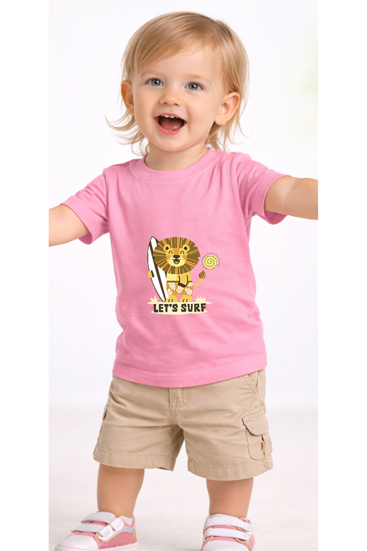 petite pati Pembe Letssurf Bebek Tişört %100 Pamuk Penye Çocuk Tshirt Baskılı fotoğrafı 2 (önizleme)