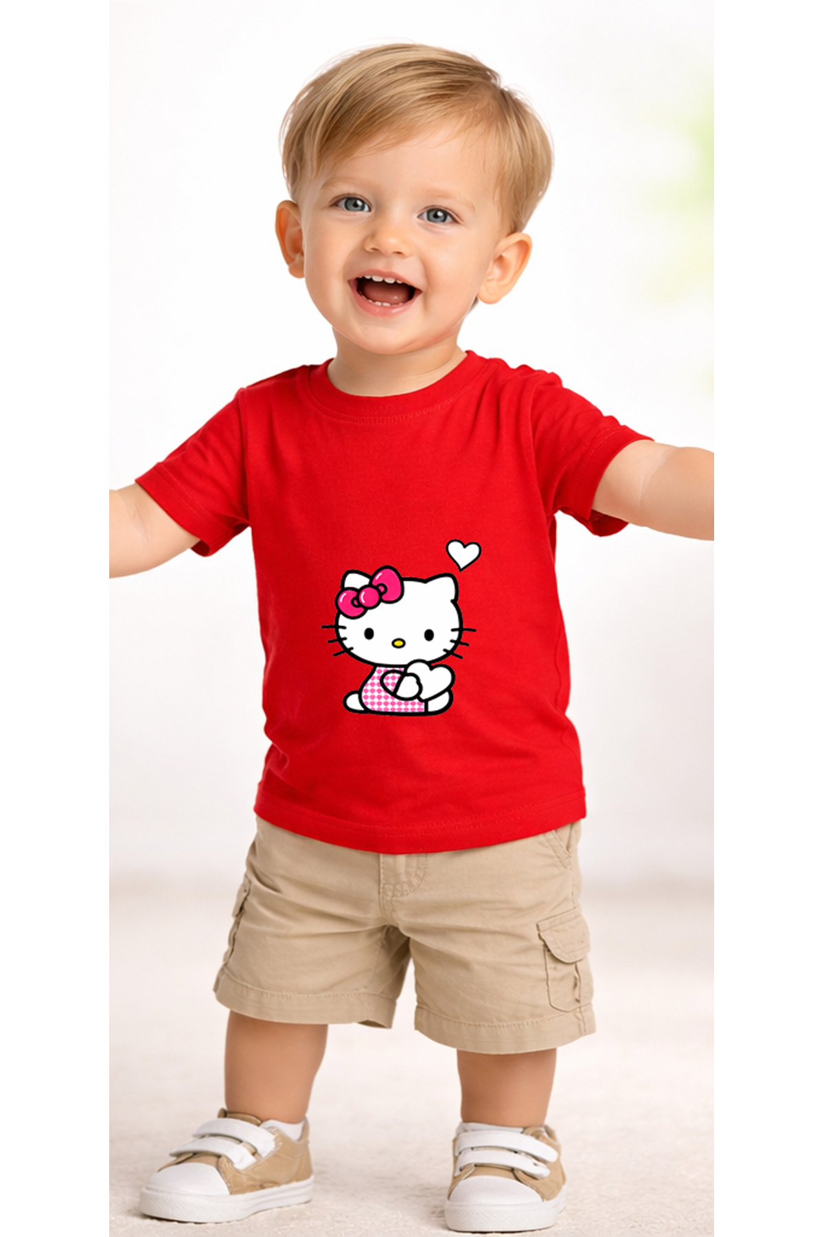 petite pati Kırmızı Hellopinkdot Bebek Tişört %100 Pamuk Penye Çocuk Tshirt Baskılı fotoğrafı 2 (önizleme)