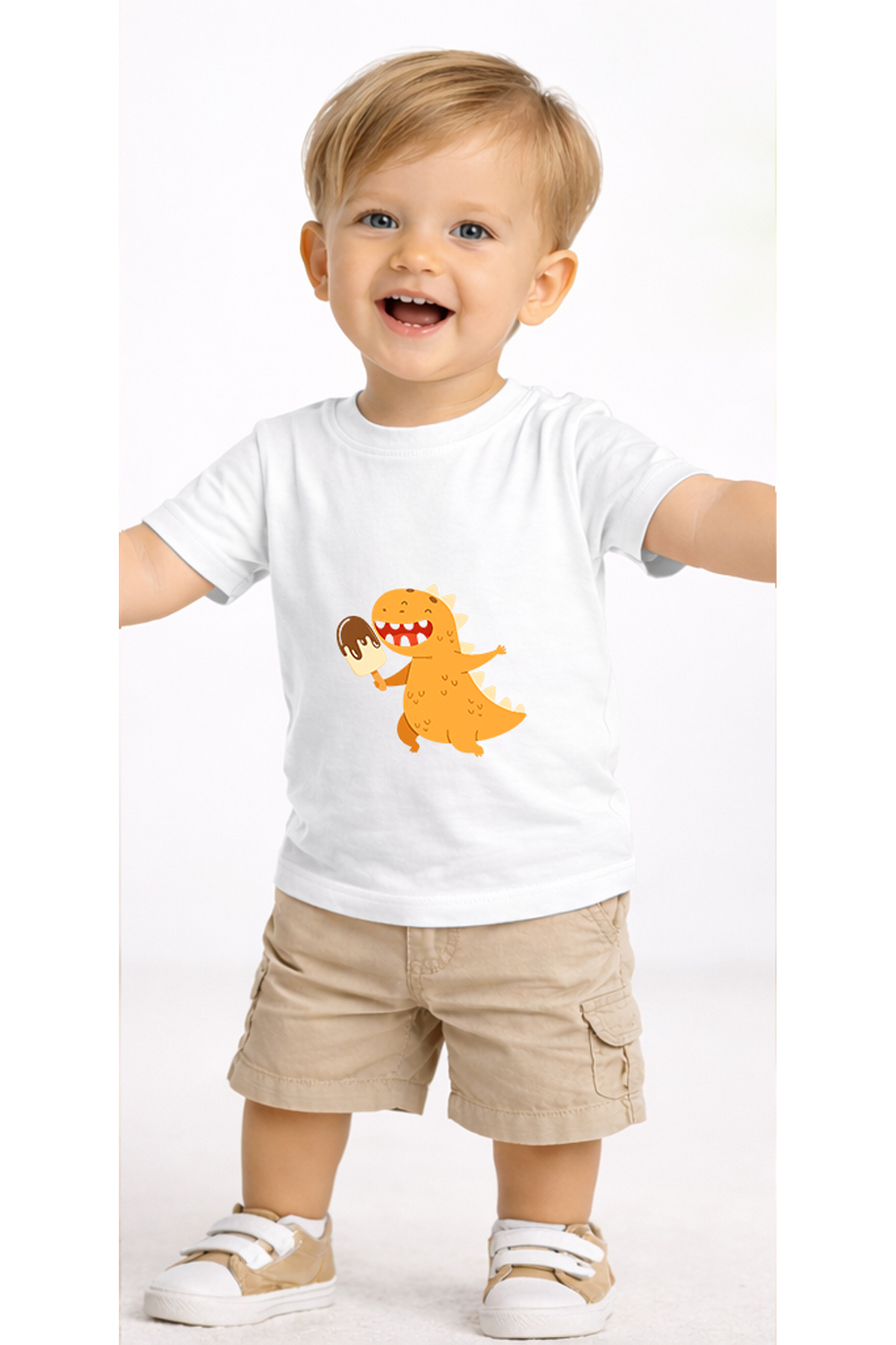 petite pati Beyaz Icecreamdino2 Bebek Tişört %100 Pamuk Penye Çocuk Tshirt Baskılı fotoğrafı 2 (önizleme)