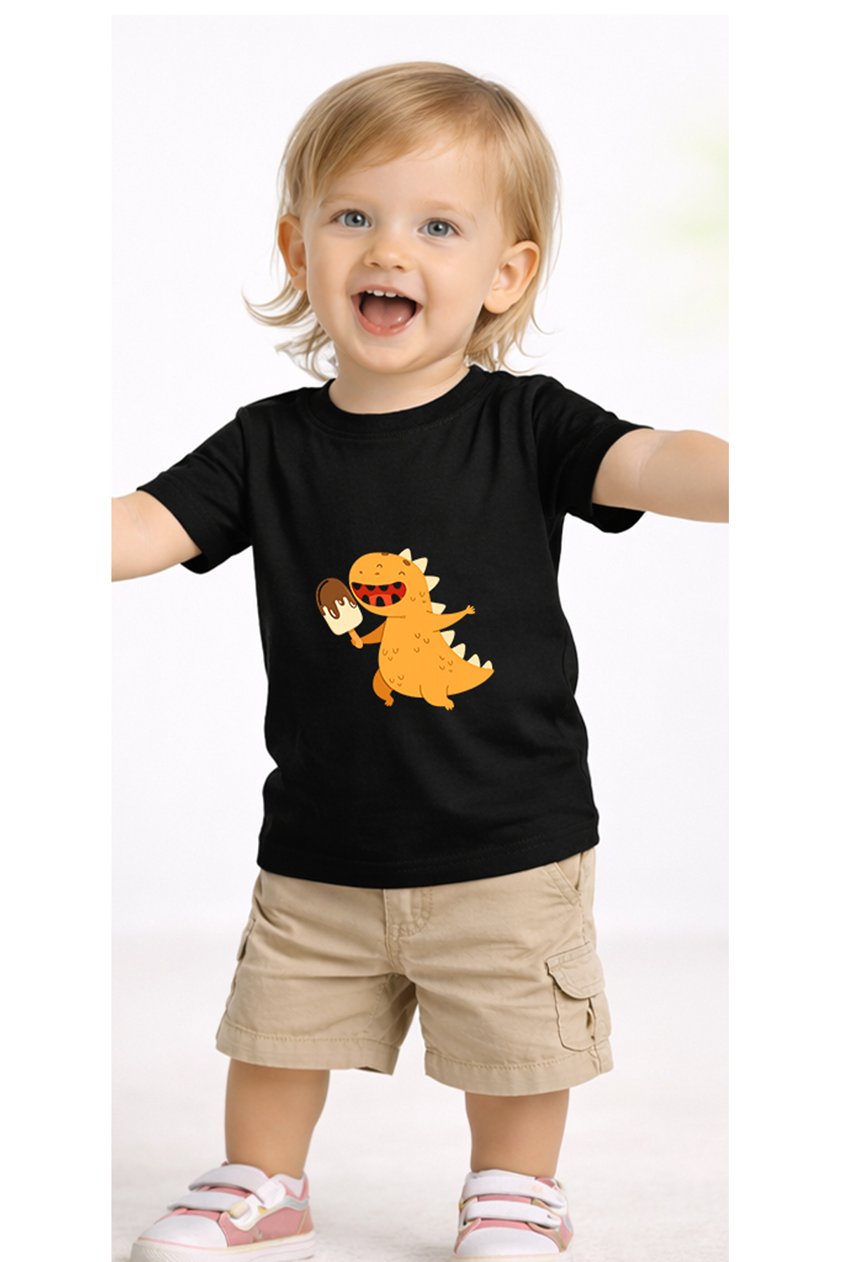 petite pati Siyah Icecreamdino2 Bebek Tişört %100 Pamuk Penye Çocuk Tshirt Baskılı fotoğrafı 2 (önizleme)