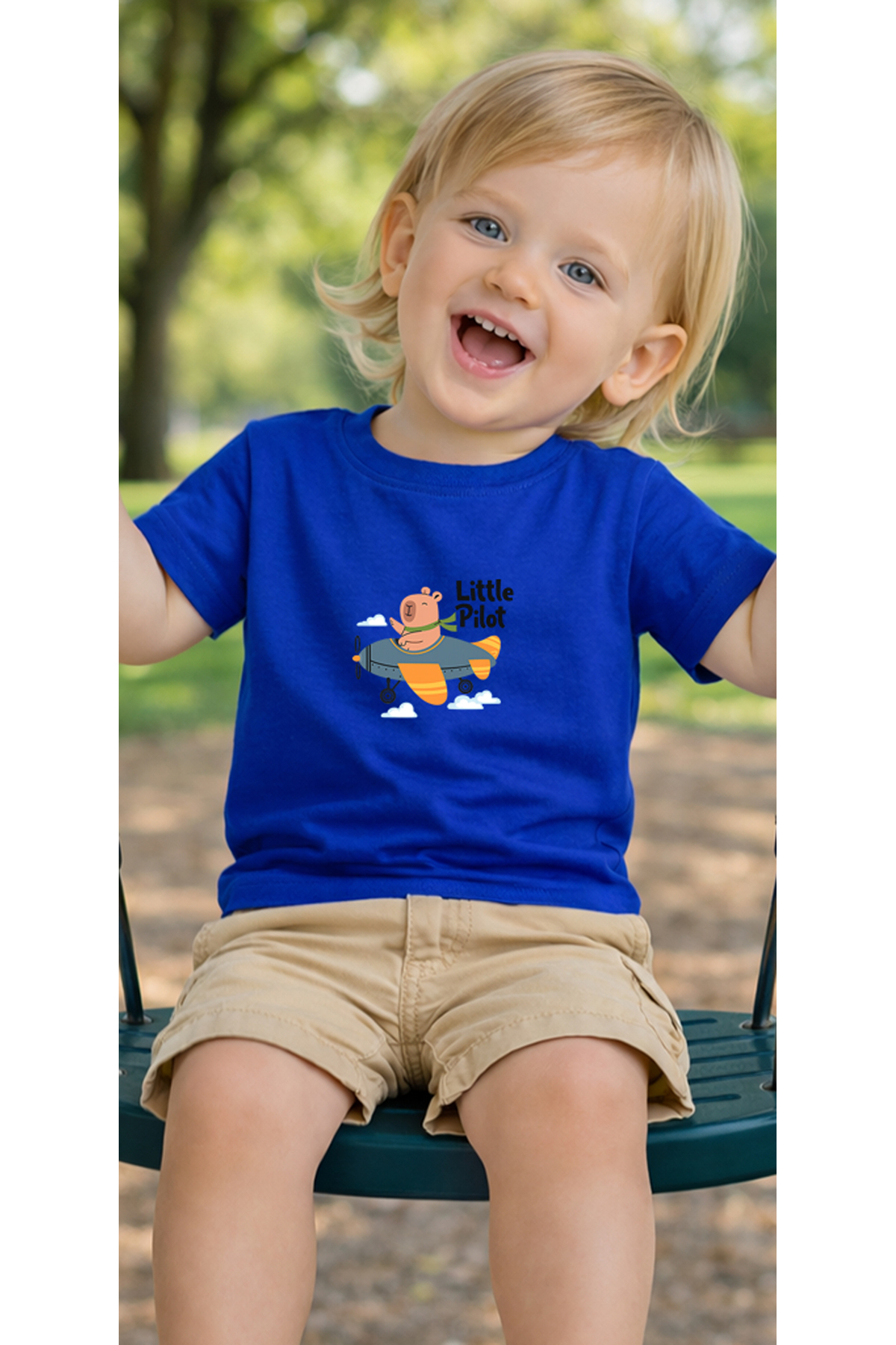 petite pati Mavi Littlepilot Bebek Tişört %100 Pamuk Penye Çocuk Tshirt Baskılı fotoğrafı 3 (önizleme)