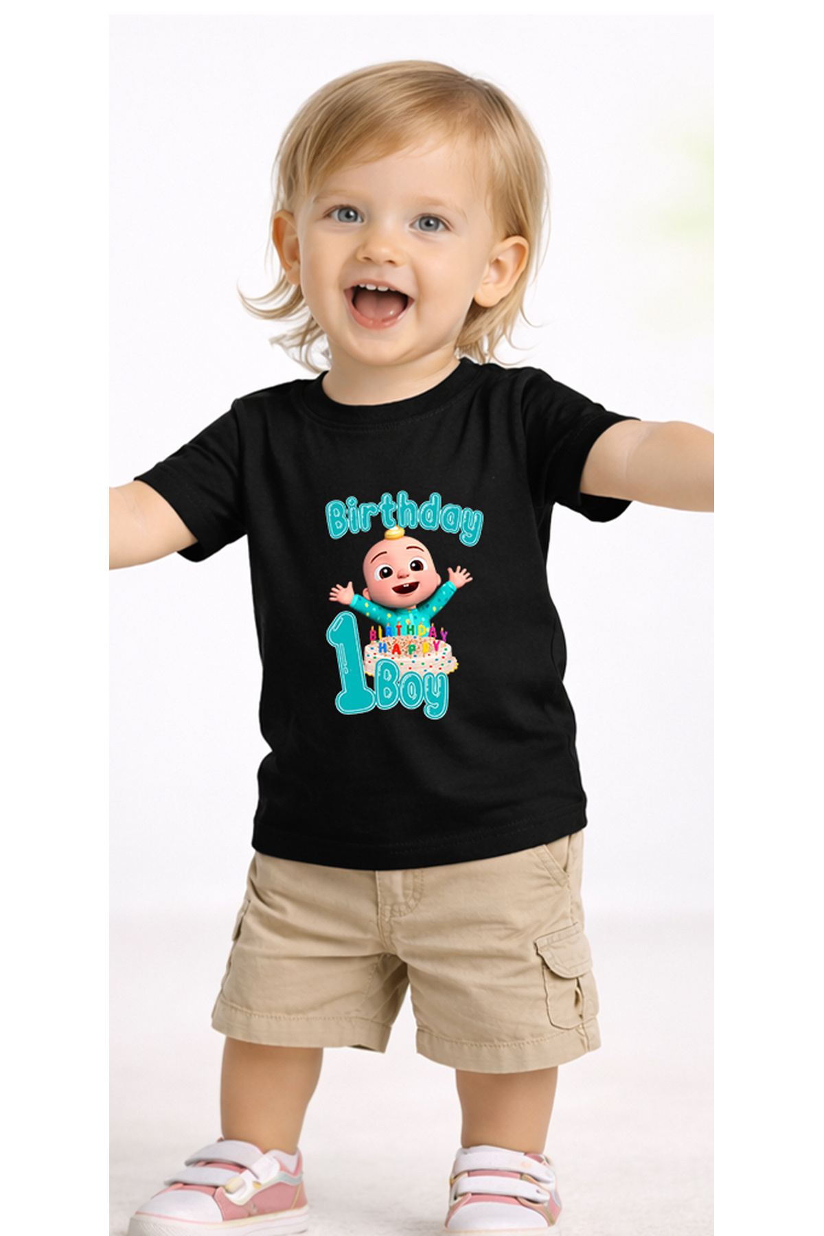 petite pati Siyah Cocbirthday1 Bebek Tişört %100 Pamuk Penye Çocuk Tshirt Baskılı fotoğrafı 2 (önizleme)