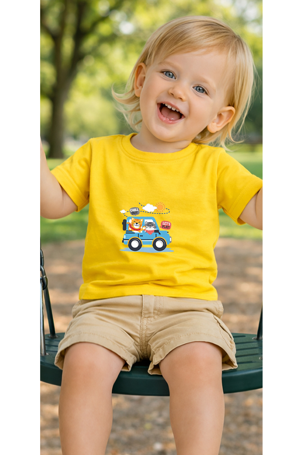 petite pati Sarı Chillcar Bebek Tişört %100 Pamuk Penye Çocuk Tshirt Baskılı fotoğrafı 3 (önizleme)