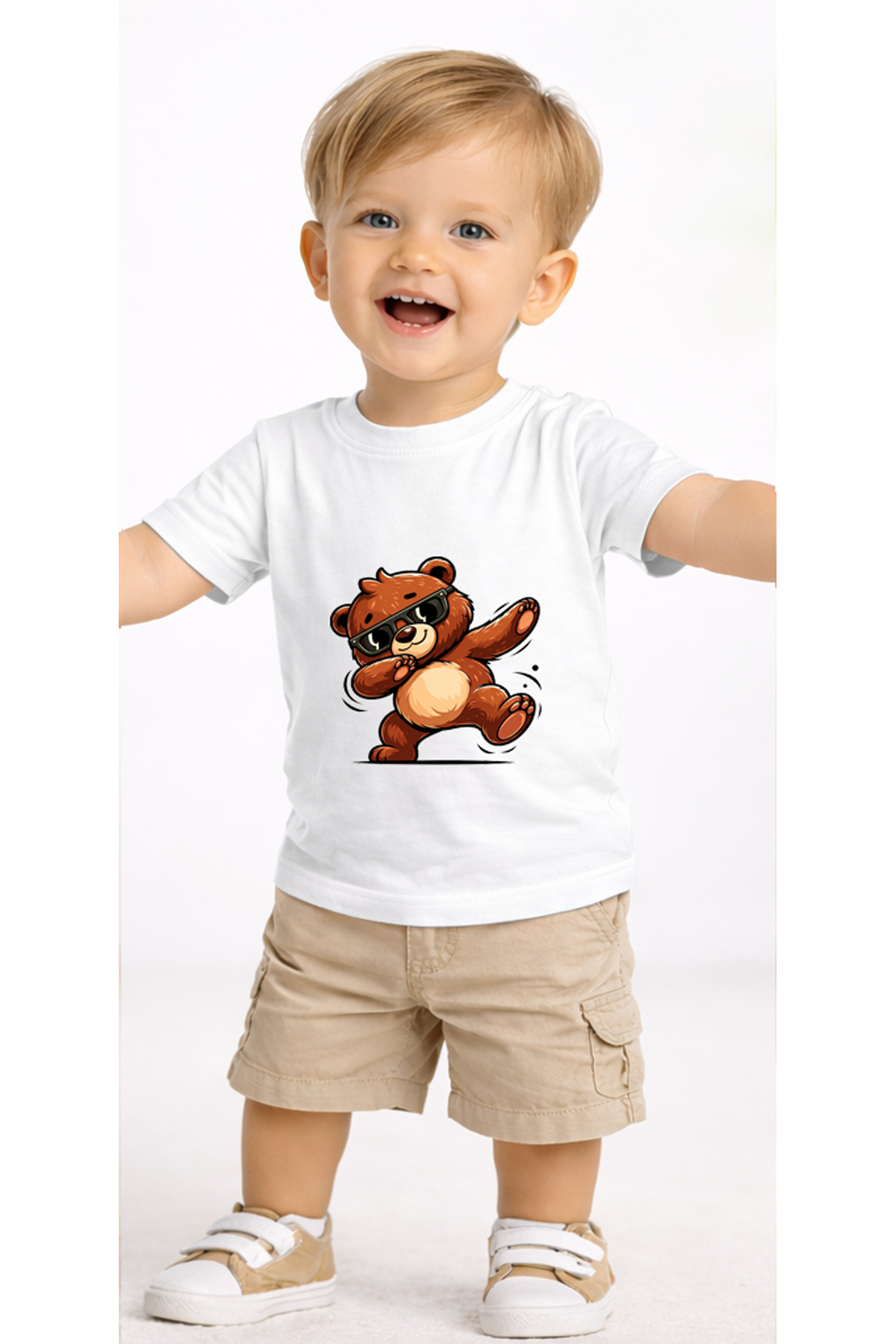 petite pati Beyaz Dancebear Bebek Tişört %100 Pamuk Penye Çocuk Tshirt Baskılı fotoğrafı 2 (önizleme)