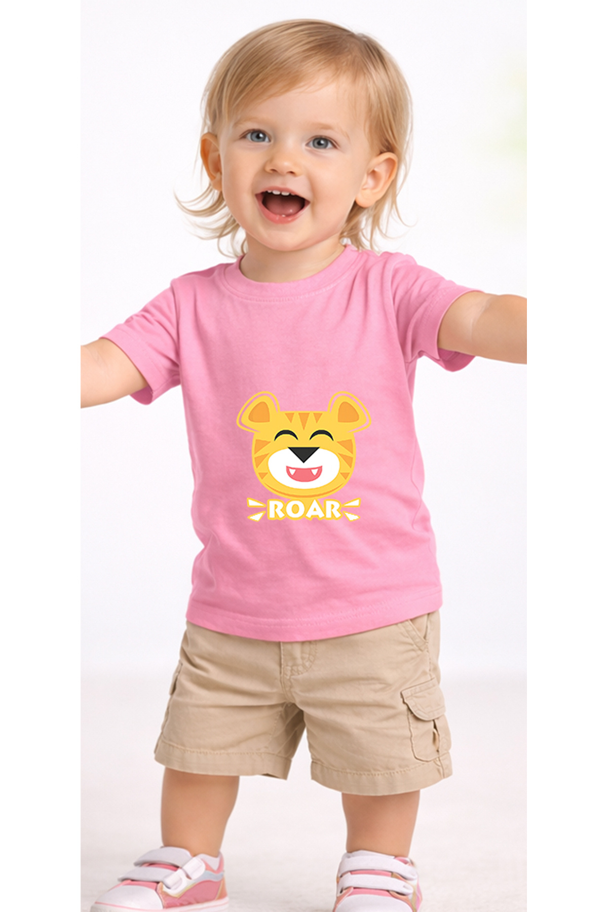 petite pati Pembe Roarlion Bebek Tişört %100 Pamuk Penye Çocuk Tshirt Baskılı fotoğrafı 2 (önizleme)