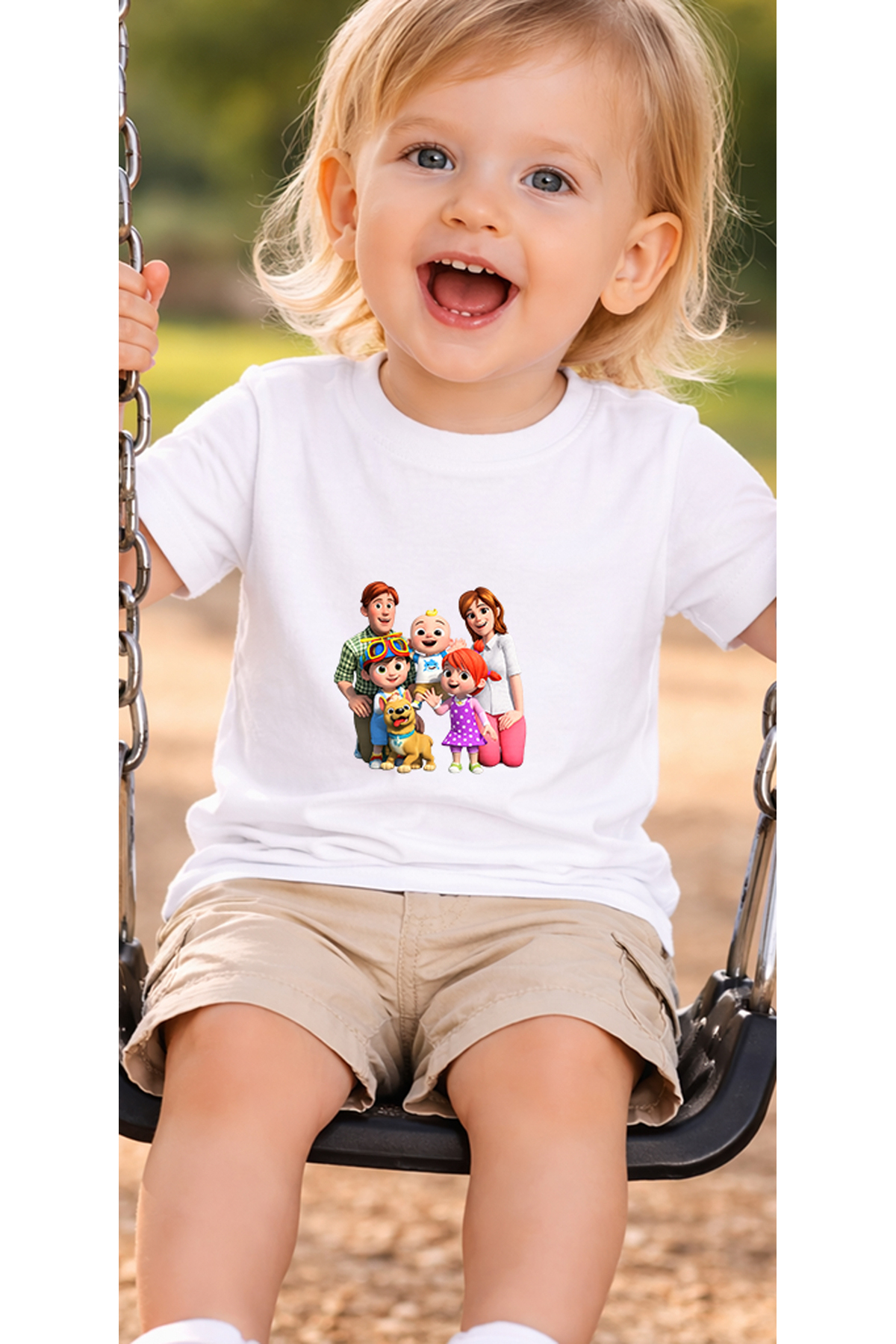petite pati Beyaz Cocofamily Bebek Tişört %100 Pamuk Penye Çocuk Tshirt Baskılı fotoğrafı 3 (önizleme)