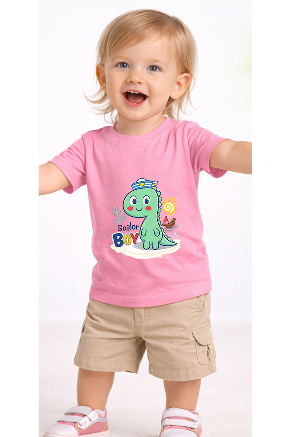 petite pati Pembe Sailordino Bebek Tişört %100 Pamuk Penye Çocuk Tshirt Baskılı fotoğrafı 2 (önizleme)