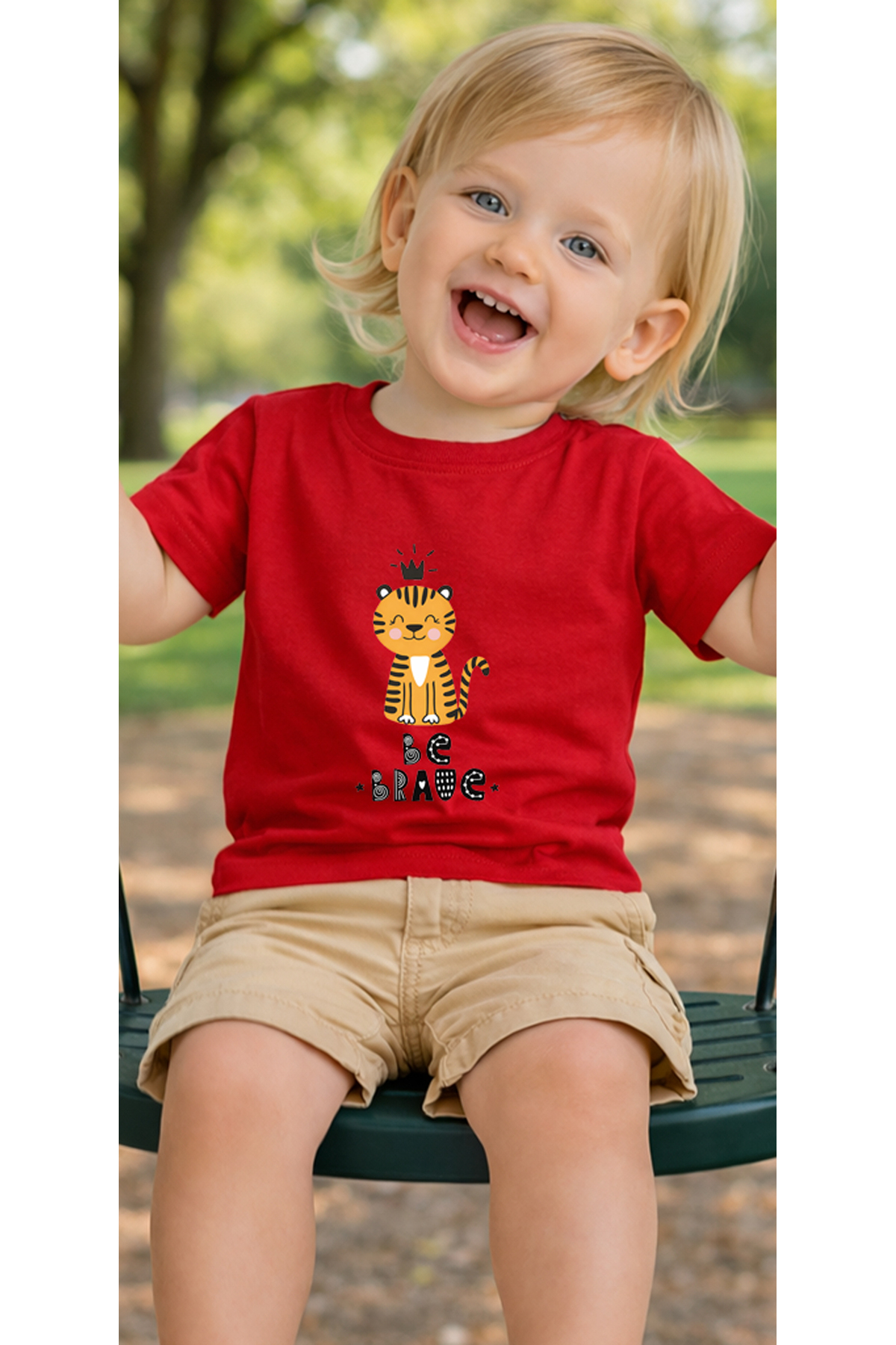 petite pati Kırmızı Bravetiger Bebek Tişört %100 Pamuk Penye Çocuk Tshirt Baskılı fotoğrafı 3 (önizleme)