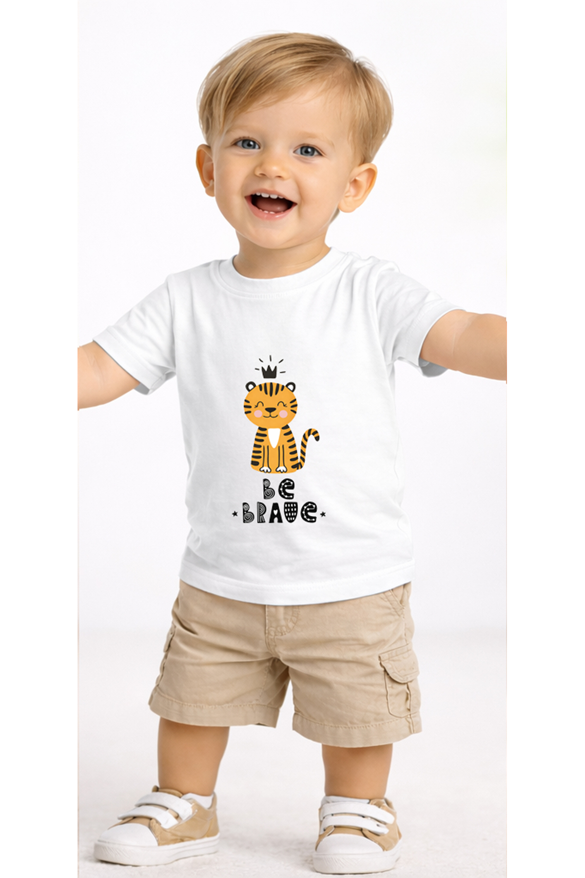 petite pati Beyaz Bravetiger Bebek Tişört %100 Pamuk Penye Çocuk Tshirt Baskılı fotoğrafı 2 (önizleme)