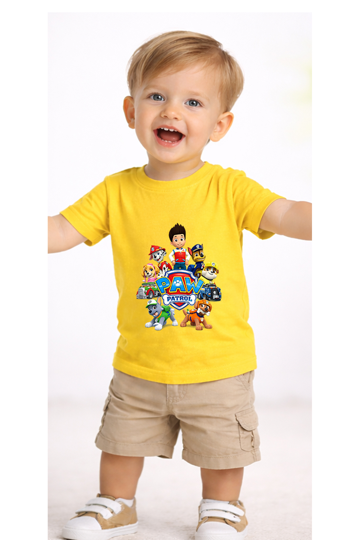 petite pati Sarı Pawaptrolgroupround Bebek Tişört %100 Pamuk Penye Çocuk Tshirt Baskılı fotoğrafı 2 (önizleme)