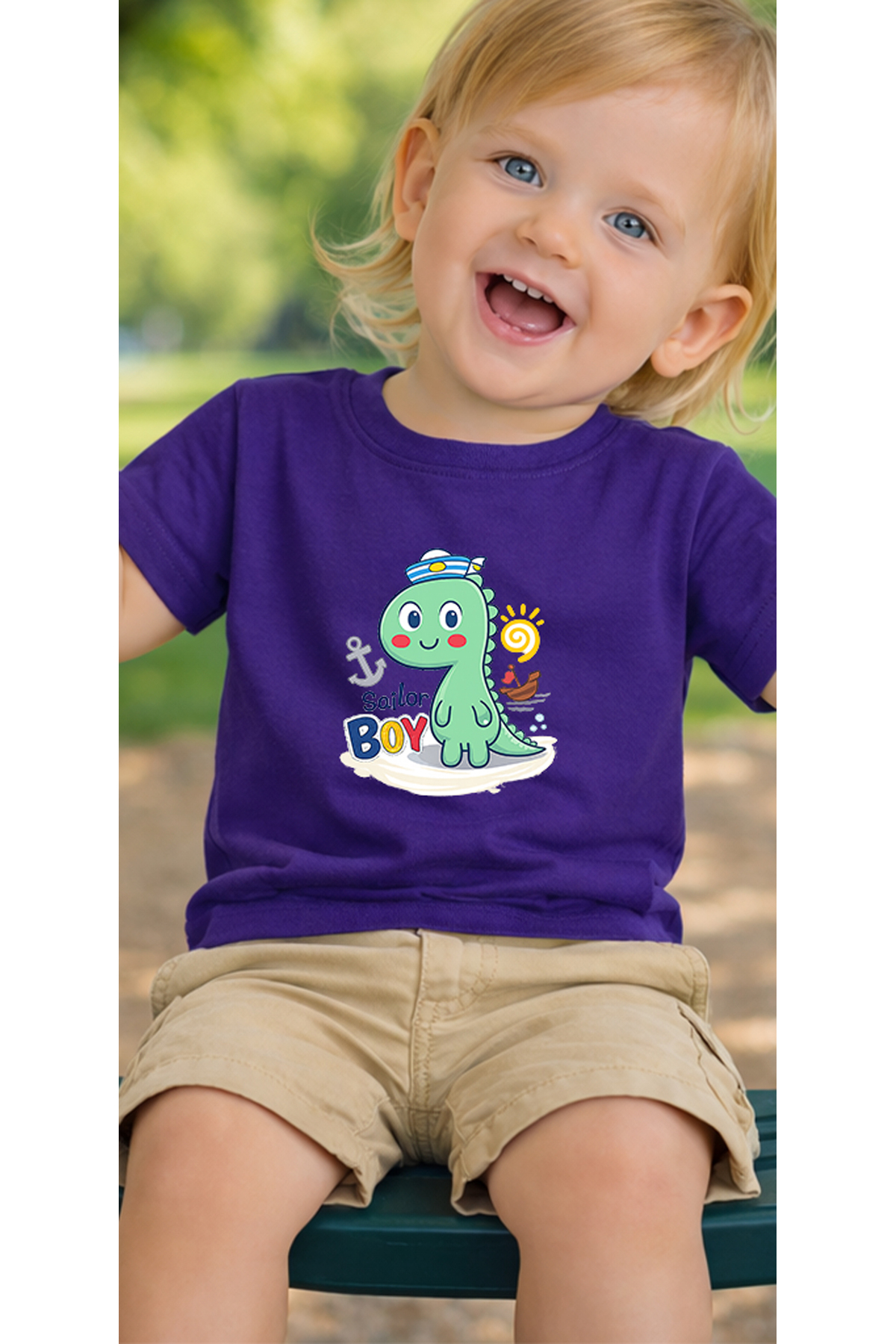 petite pati Mor Sailordino Bebek Tişört %100 Pamuk Penye Çocuk Tshirt Baskılı fotoğrafı 3 (önizleme)