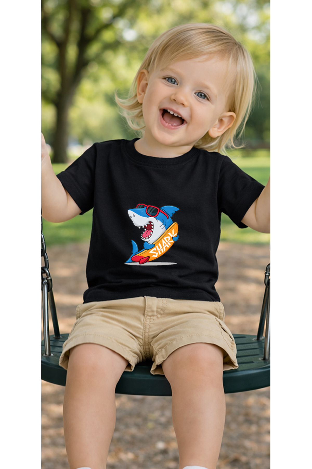 petite pati Siyah Surfshark Bebek Tişört %100 Pamuk Penye Çocuk Tshirt Baskılı fotoğrafı 3 (önizleme)