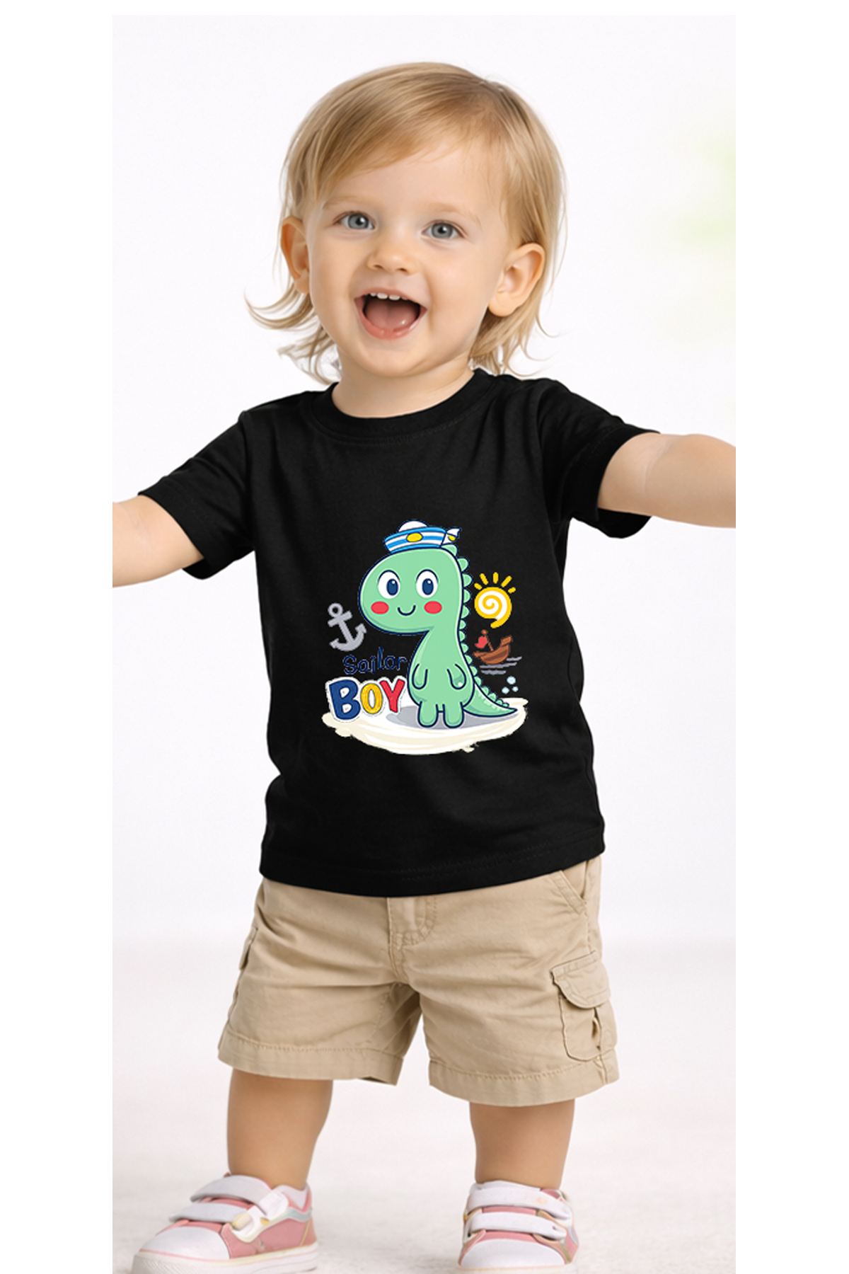 petite pati Siyah Sailordino Bebek Tişört %100 Pamuk Penye Çocuk Tshirt Baskılı fotoğrafı 2 (önizleme)