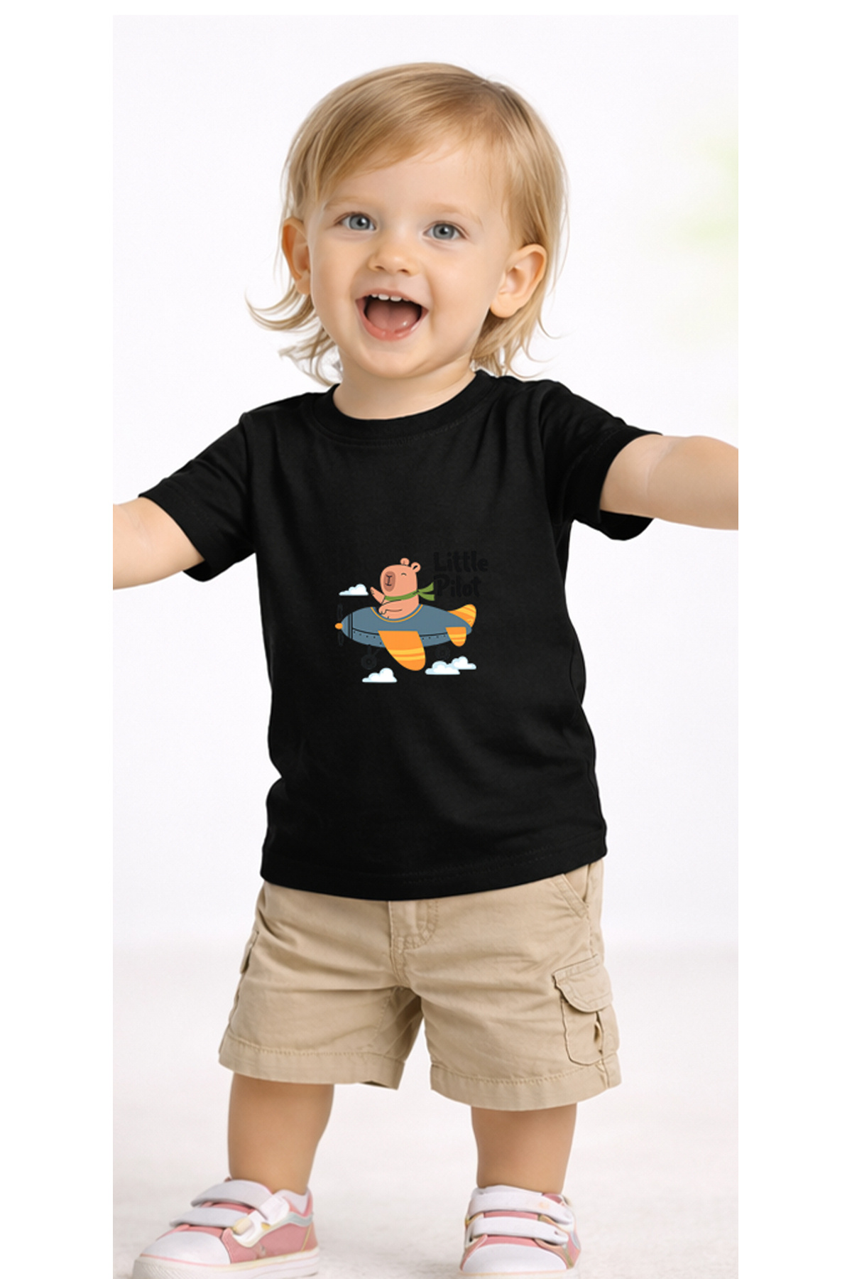 petite pati Siyah Littlepilot Bebek Tişört %100 Pamuk Penye Çocuk Tshirt Baskılı fotoğrafı 2 (önizleme)