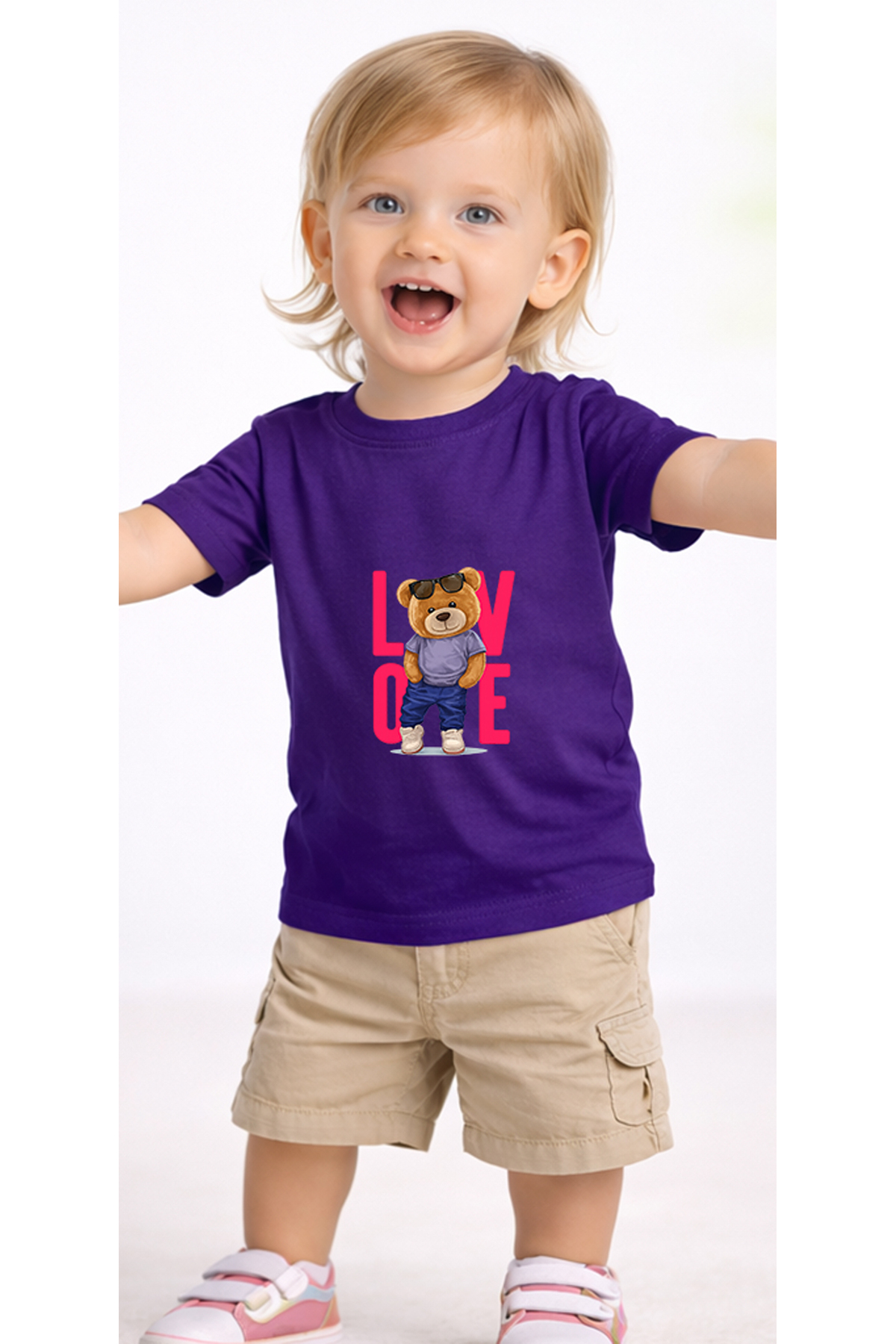 petite pati Mor Lovebear Bebek Tişört %100 Pamuk Penye Çocuk Tshirt Baskılı fotoğrafı 2 (önizleme)