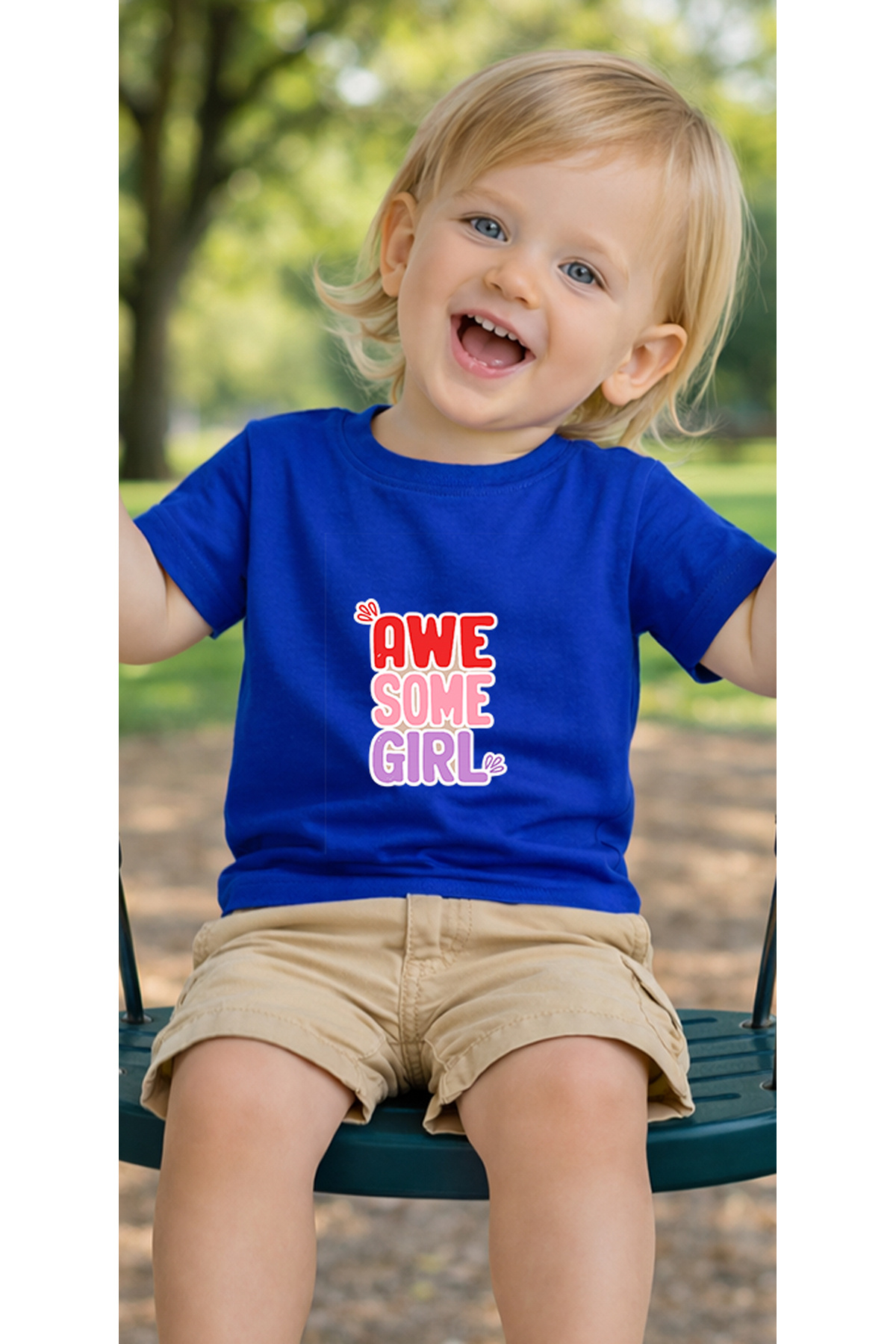 petite pati Mavi Awsomegirl Bebek Tişört %100 Pamuk Penye Çocuk Tshirt Baskılı fotoğrafı 3 (önizleme)