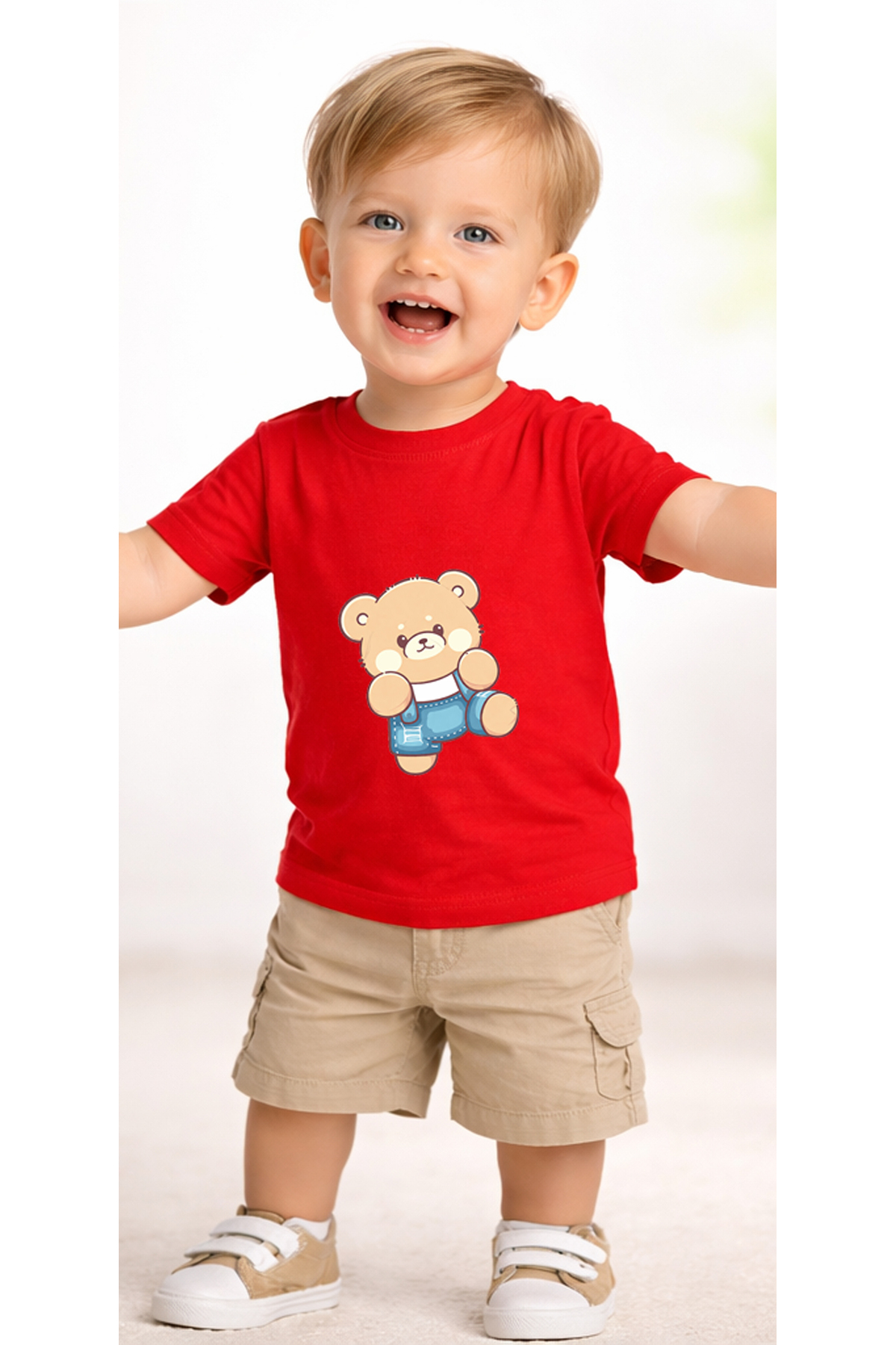 petite pati Kırmızı Bearjeans Bebek Tişört %100 Pamuk Penye Çocuk Tshirt Baskılı fotoğrafı 2 (önizleme)