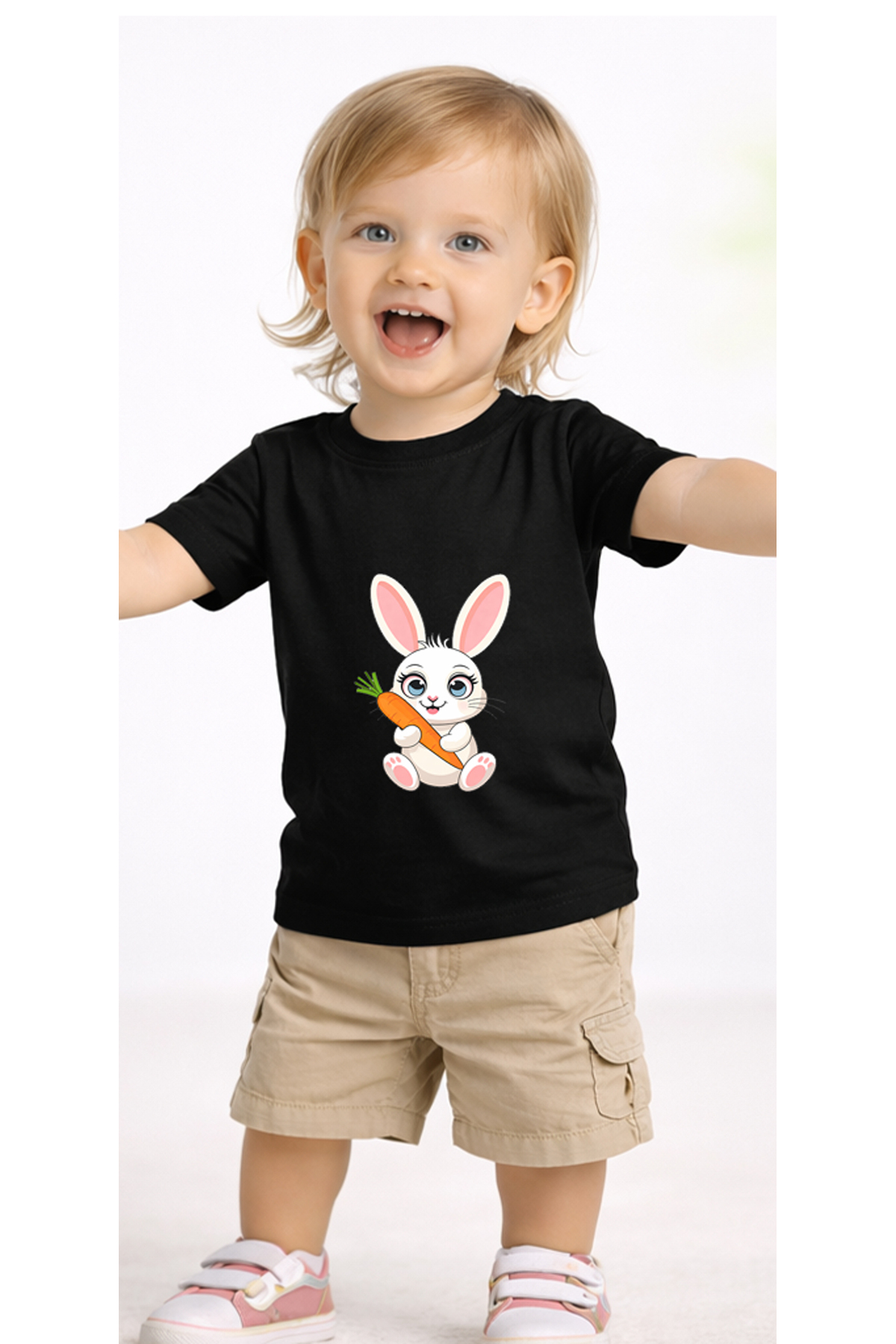 petite pati Siyah Bunnycarrot Bebek Tişört %100 Pamuk Penye Çocuk Tshirt Baskılı fotoğrafı 2 (önizleme)