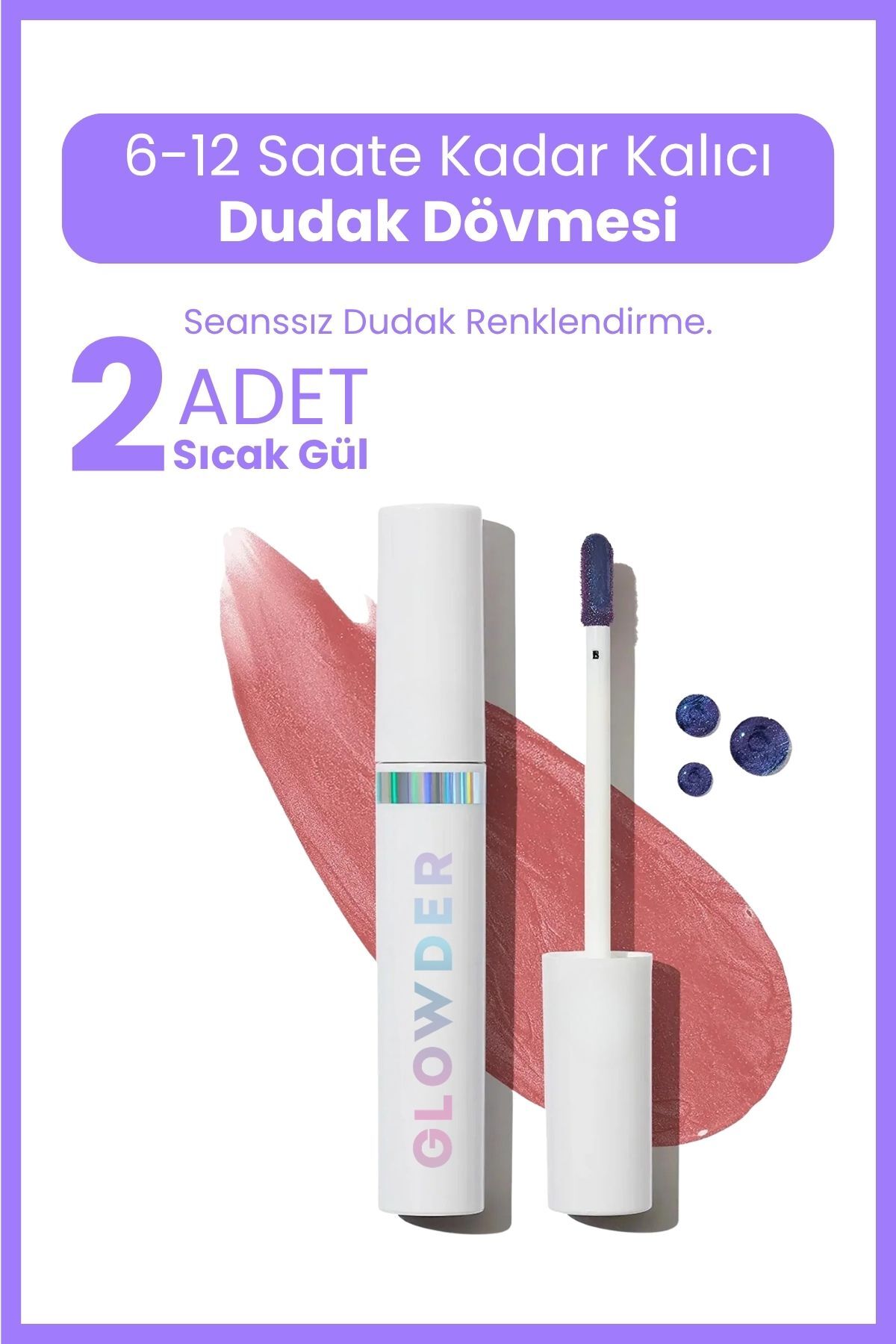 Glowder Natural Set of 2 Lip Tattoo Lipstick Hot Rose Permanent Smudge-Proof Peel-Off Lipstick