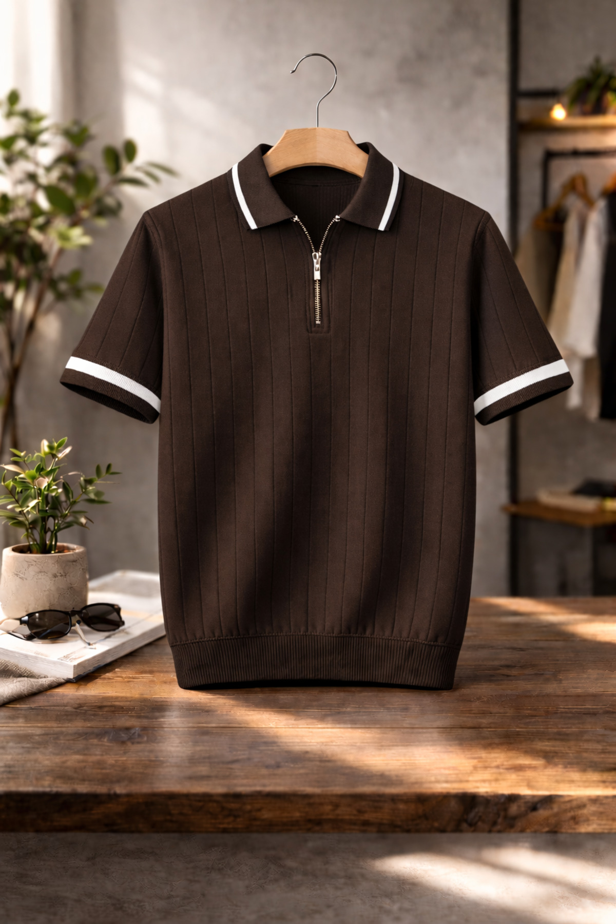 本日限定Cotton Knit Short-Sleeve Polo オリーブ 1 Cotton Knit Short-Sleeve Polo オリーブ 1 Olive Linen-Cotton Cable