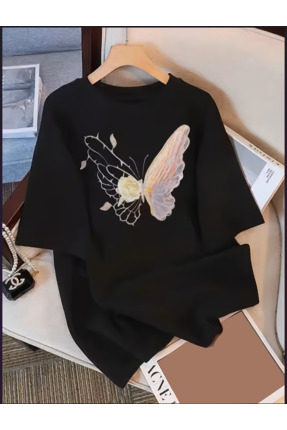 Soothing Space KELEBEK Baskılı Oversize Bisiklet Yaka T-Shirt