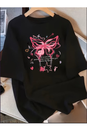 Soothing Space KELEBEK Baskılı Oversize Bisiklet Yaka T-Shirt