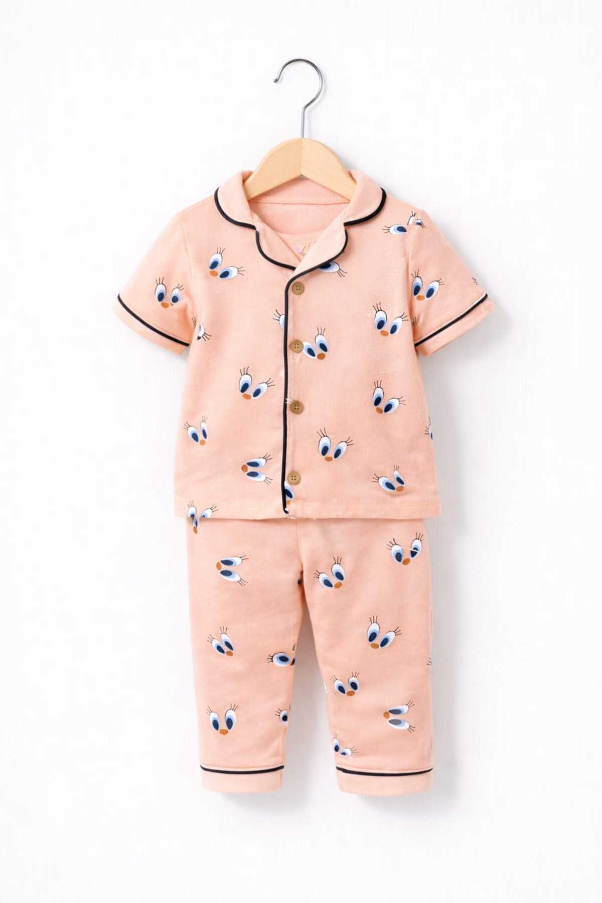 derin baby %100 Pamuk Kısa Kollu Düğmeli Yazlık Kız Erkek Unisex Tweety Bebek Çocuk Pijama Takımı fotoğrafı 2 (önizleme)