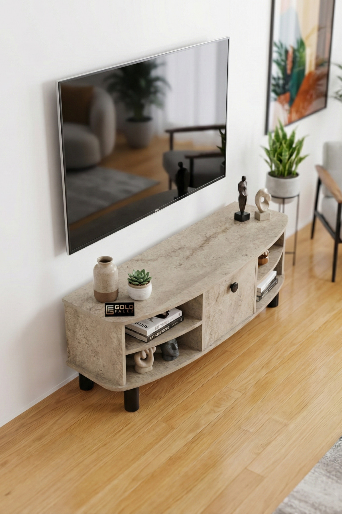 Goldfalez Vienna TV Sehpası Suntalam Ekru 136x44 cm görsel 5
