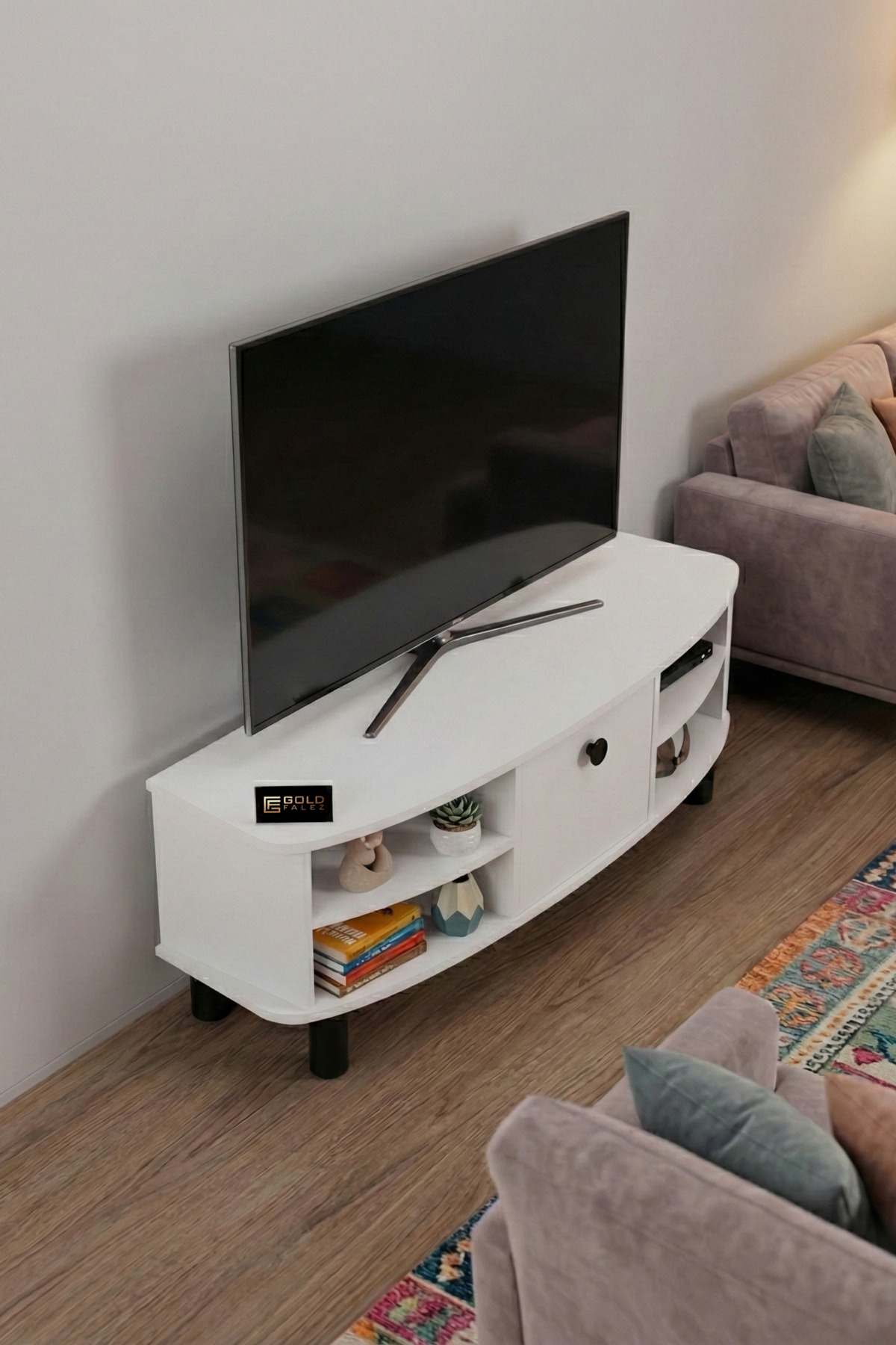 Goldfalez Vienna TV Sehpası Suntalam Beyaz 136x44 cm görsel 4