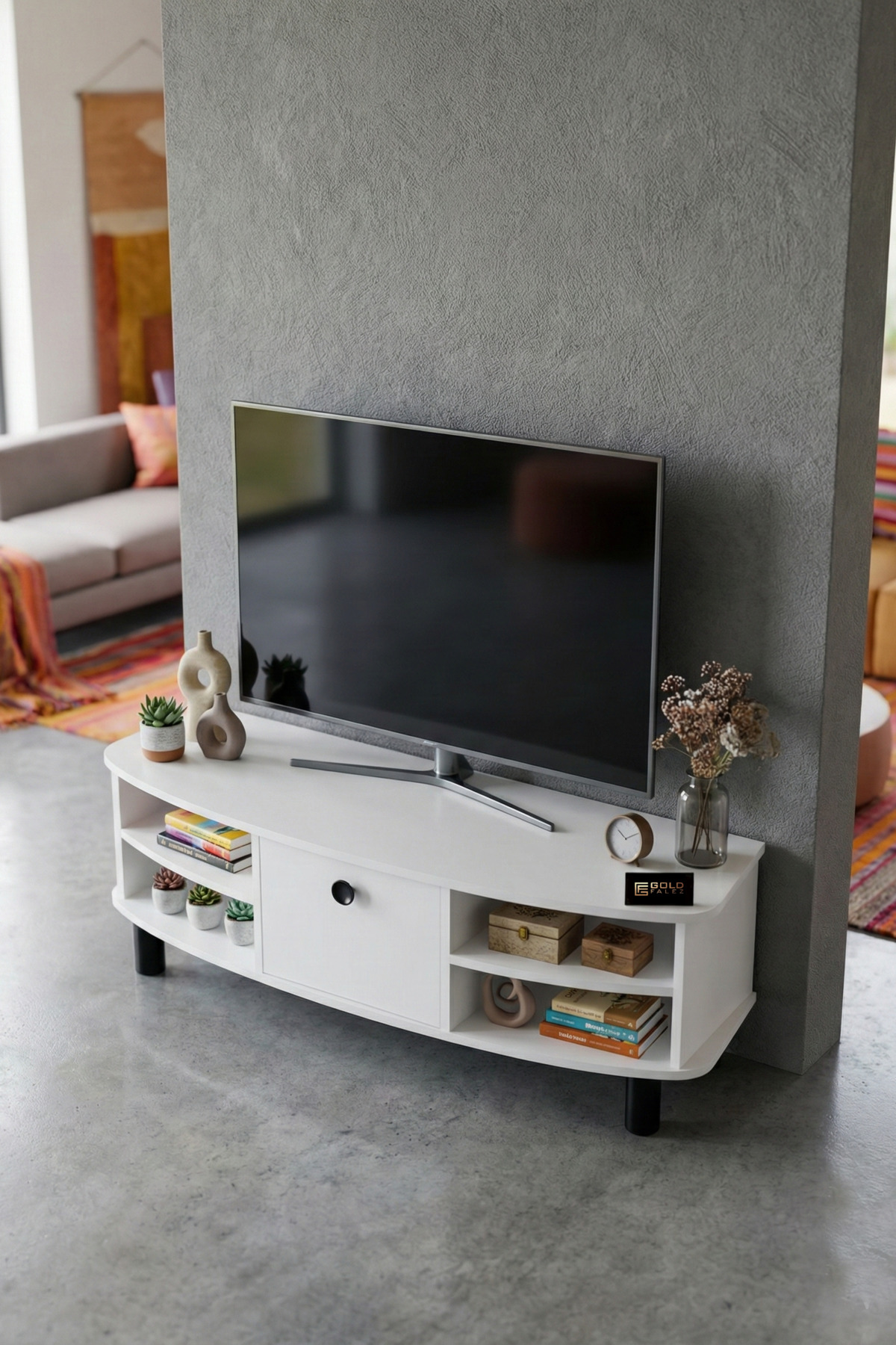 Goldfalez Vienna TV Sehpası Suntalam Beyaz 136x44 cm görsel 5