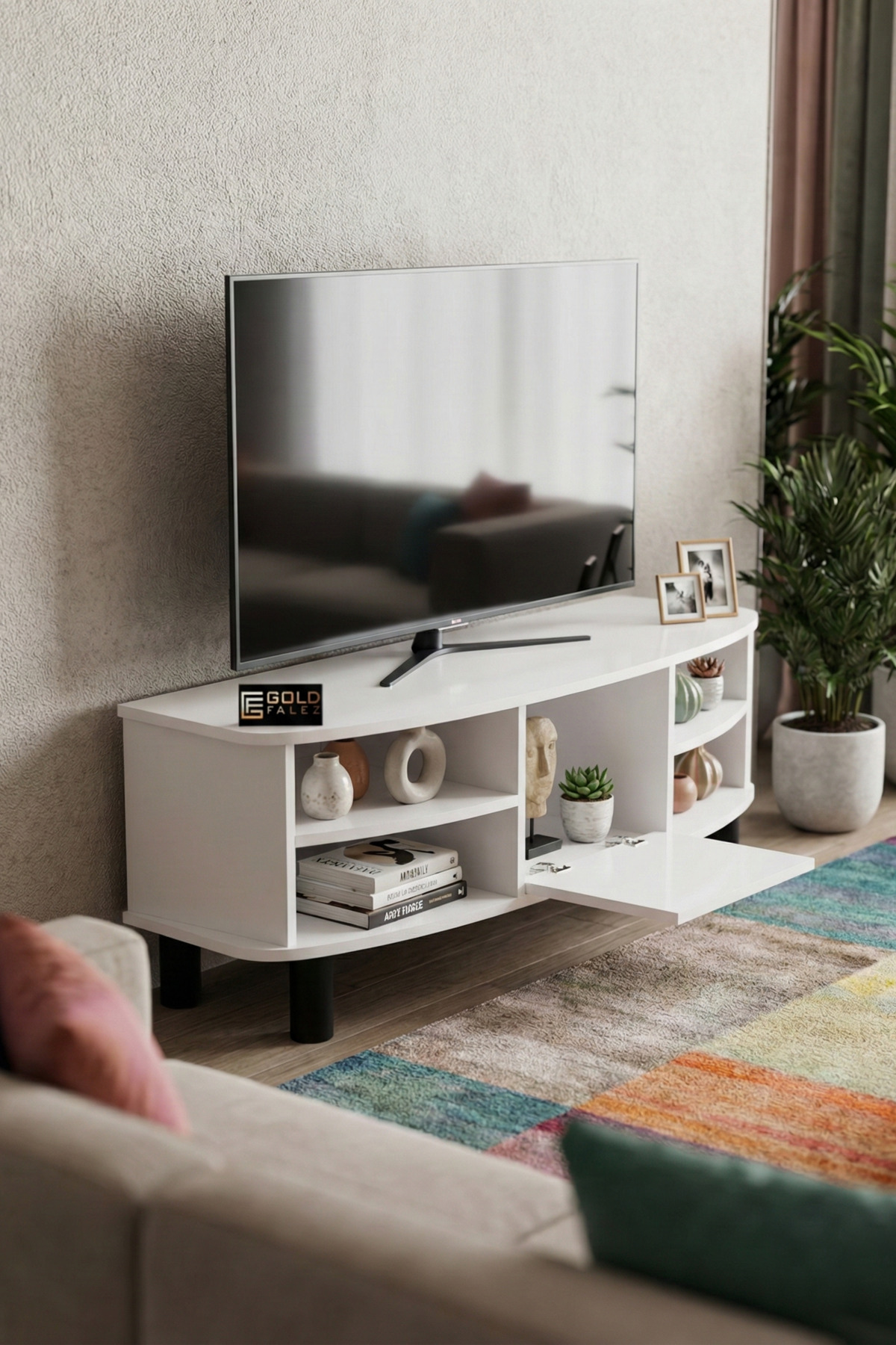 Goldfalez Vienna TV Sehpası Suntalam Beyaz 136x44 cm görsel 3