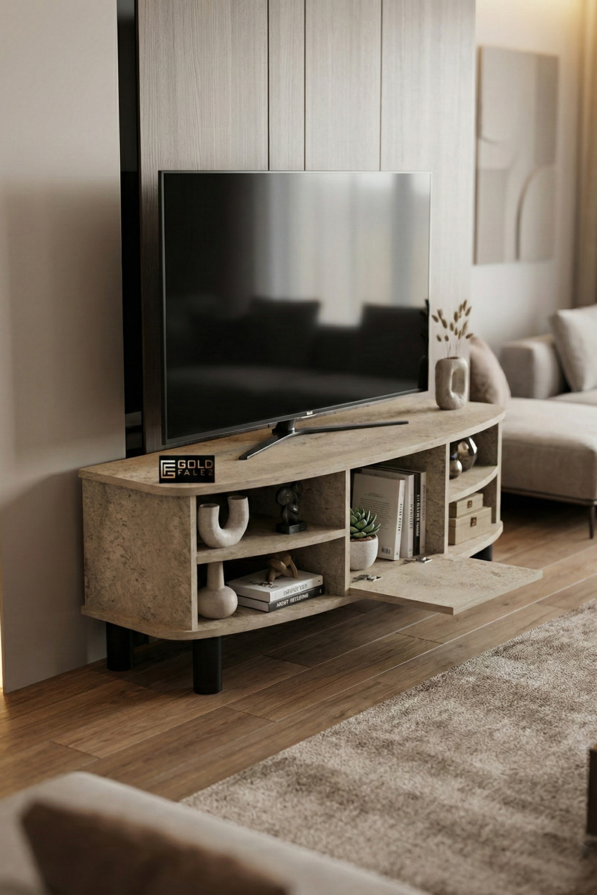 Goldfalez Vienna TV Sehpası Suntalam Ekru 136x44 cm görsel 3