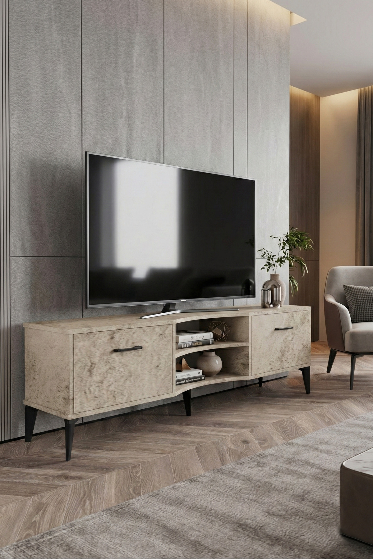 Goldfalez Vera TV Sehpası Suntalam Ekru 160x35 görsel 5