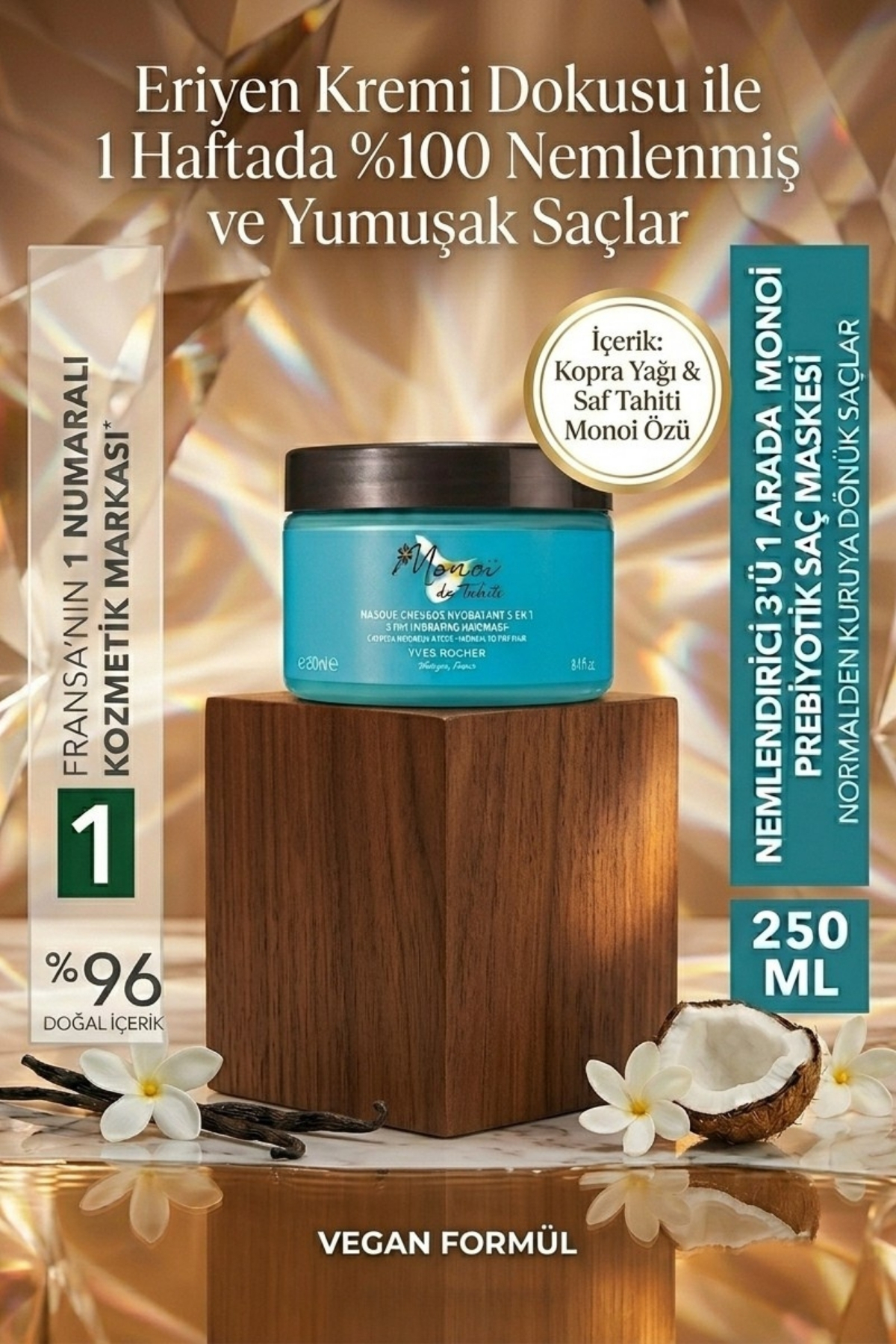 Kuru Saçlar İçin Monoi 3ü1 Arada Nemlendirici Besleyici Saç Maskesi 250 ml — SACMASK-YVES-BYD-37 — تصویر 2 از 4