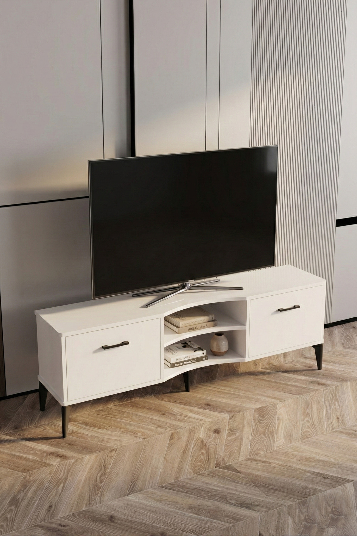 Goldfalez Vera TV Sehpası Suntalam Beyaz 160x35 cm görsel 5