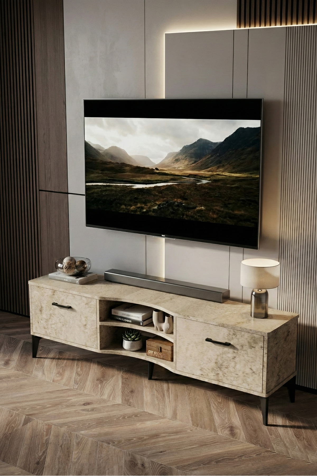 Goldfalez Vera TV Sehpası Suntalam Ekru 160x35 görsel 4