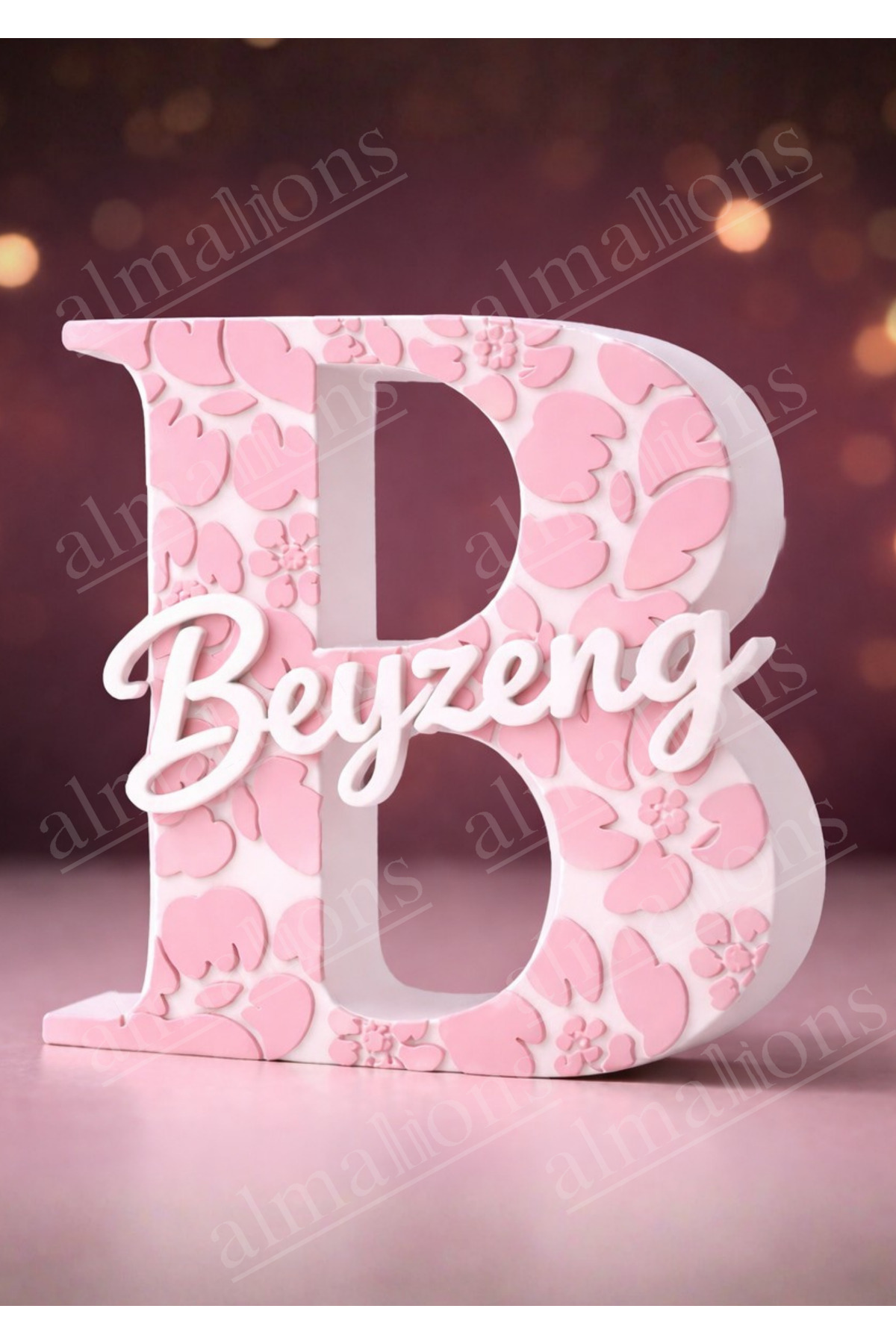 20 cm Personalized Flower Detailed Plastic Named Decorative Letter | Baby and Kids Room Name Ornament
