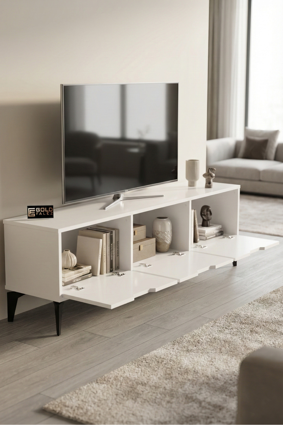 Goldfalez Royal TV Sehpası Suntalam Beyaz 160x35 görsel 3