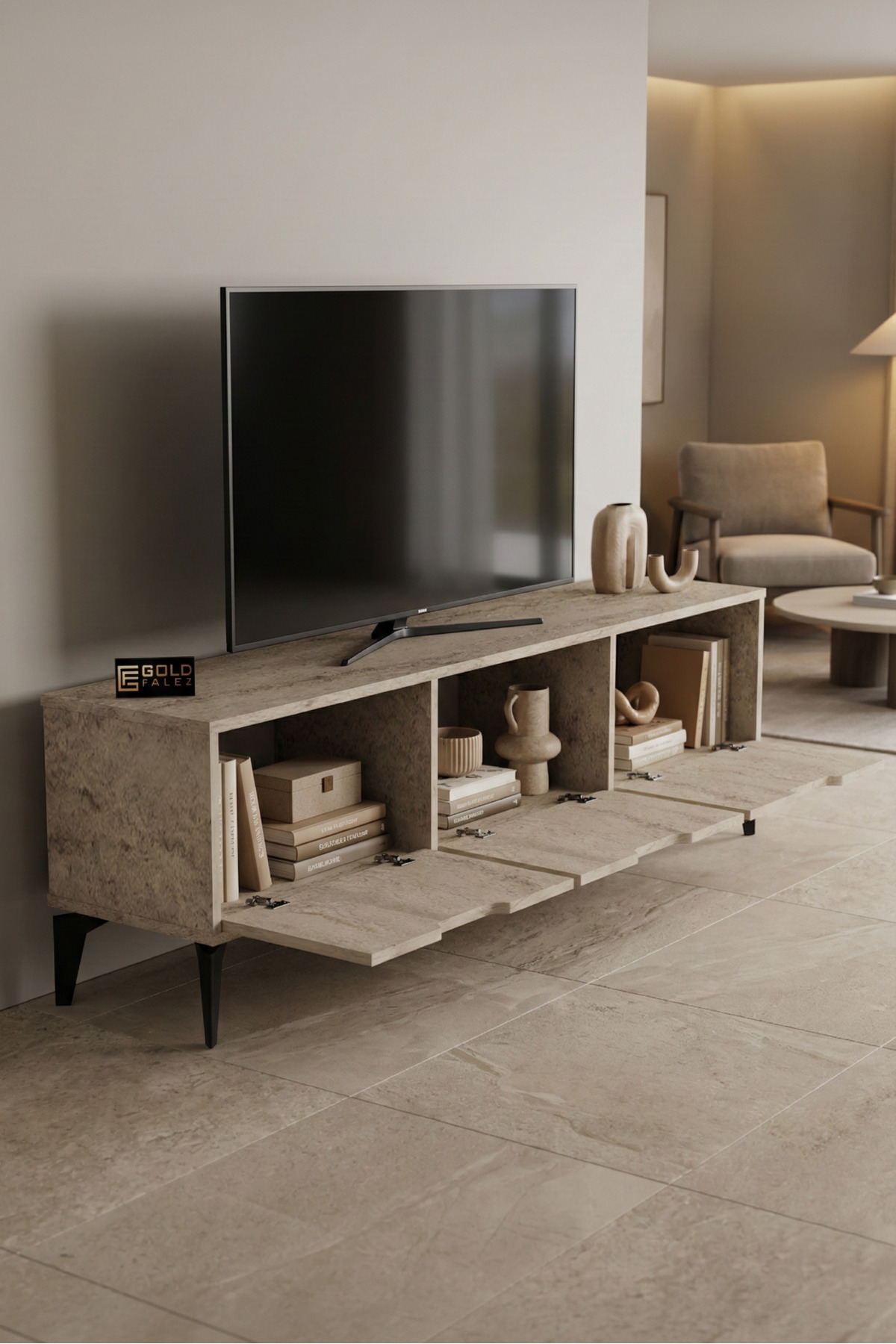 Goldfalez Royal TV Sehpası Suntalam Ekru 160x35 görsel 3