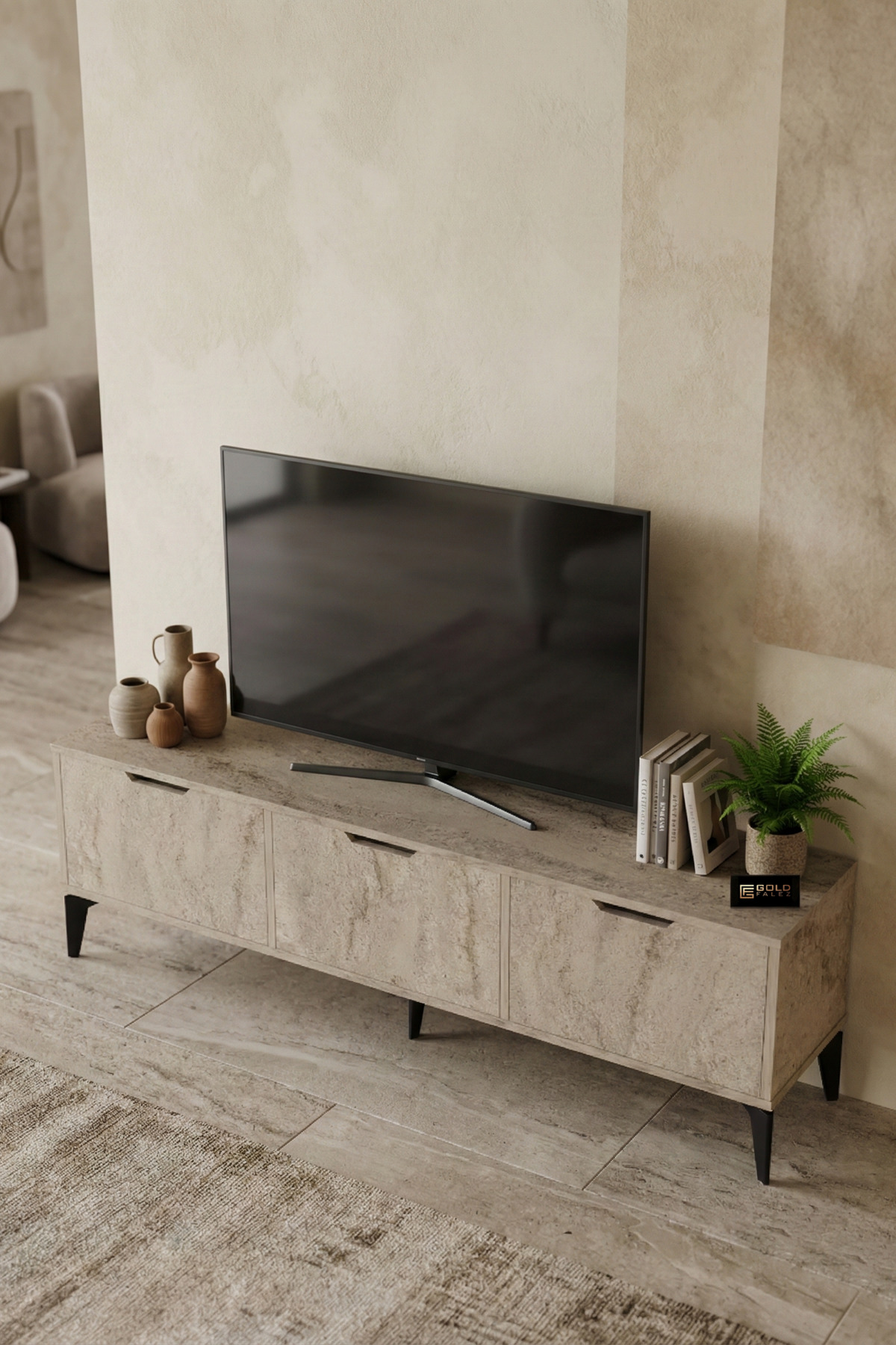 Goldfalez Royal TV Sehpası Suntalam Ekru 160x35 görsel 5